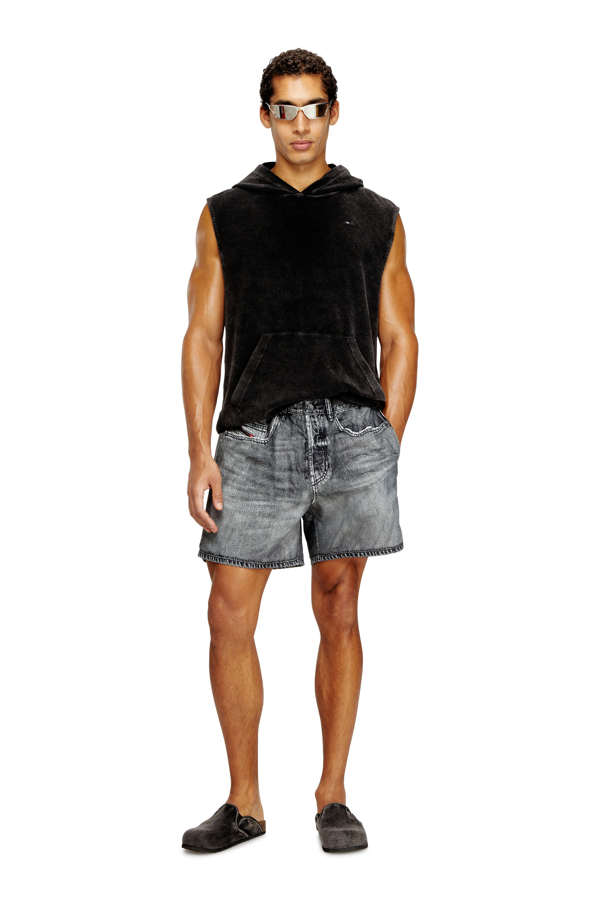 Men's Sleeveless hoodie with denim effect | Black | Diesel