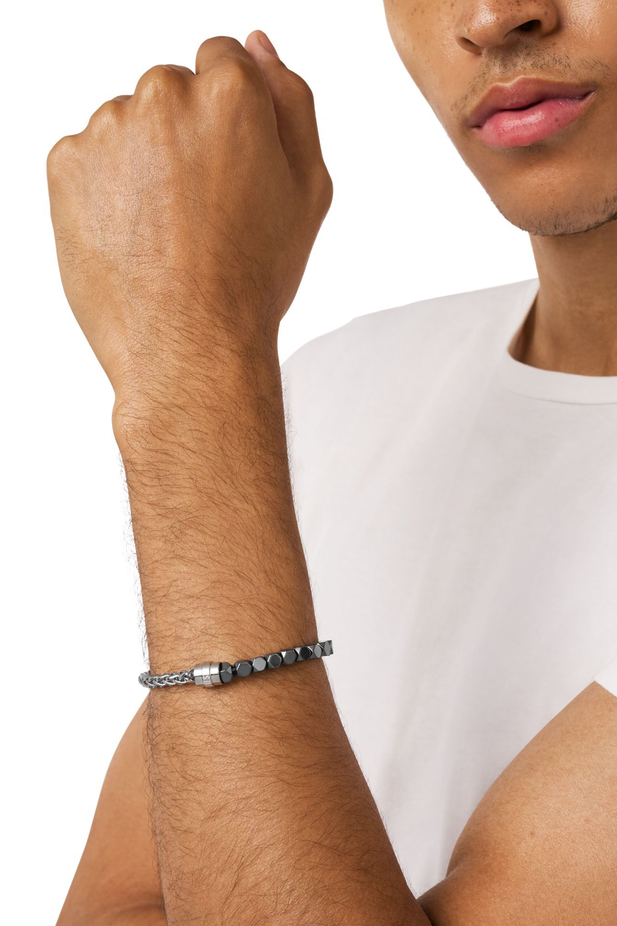 Women's Stainless steel and hematite beaded bracelet | Silver