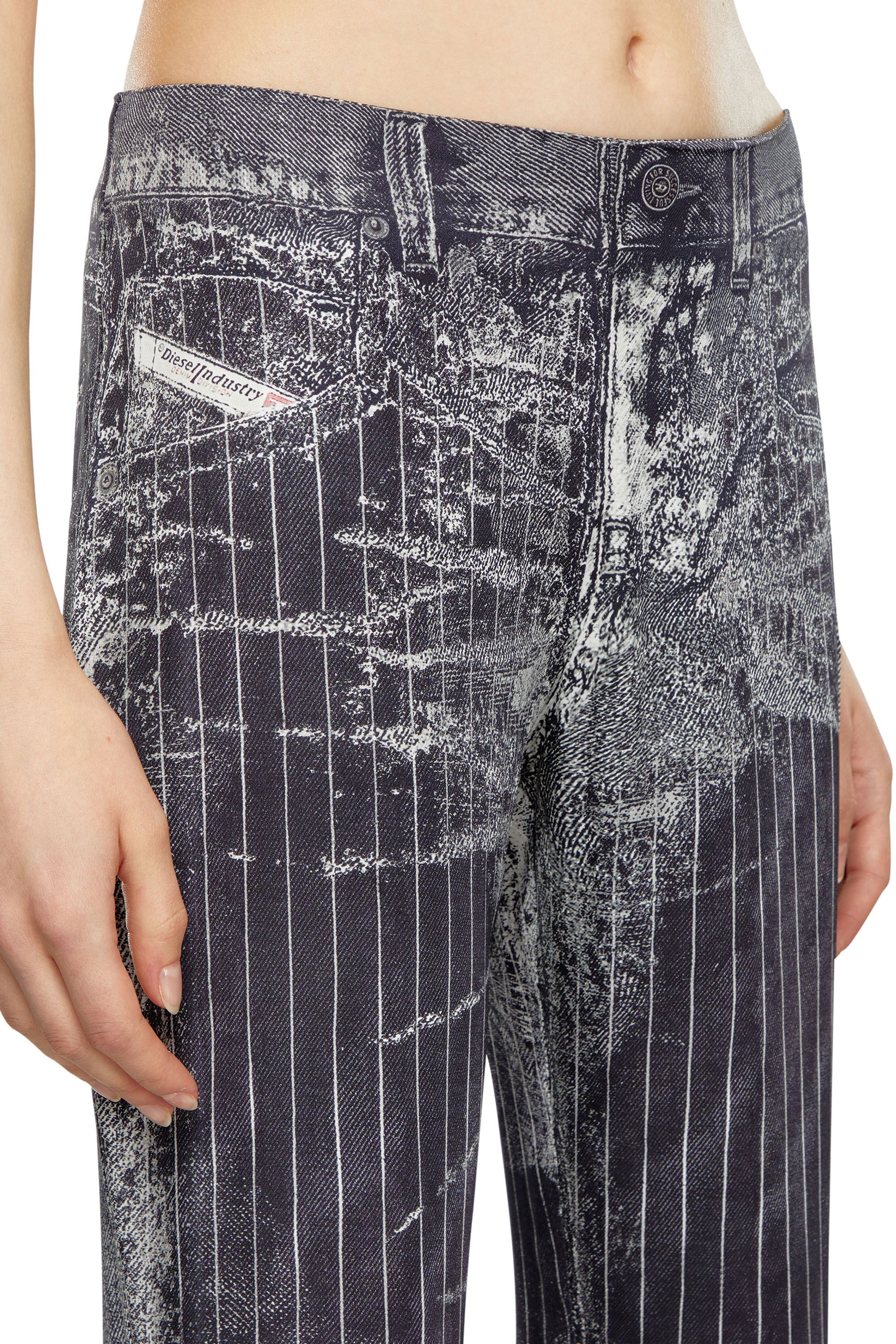 Women's Bootcut satin pants with pinstripe print | Black | Diesel