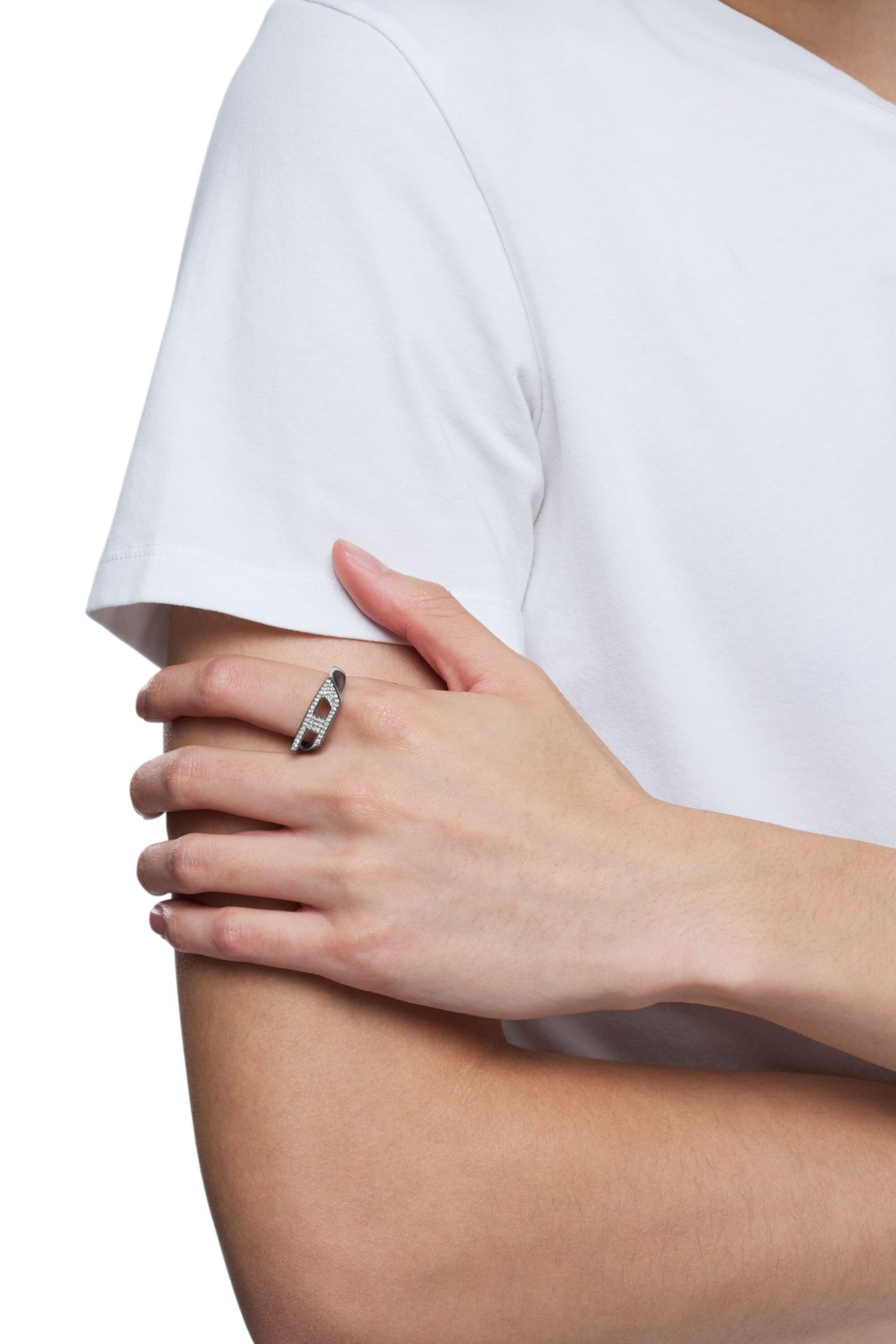 Women's Stainless steel glitz signet ring | Silver | Diesel