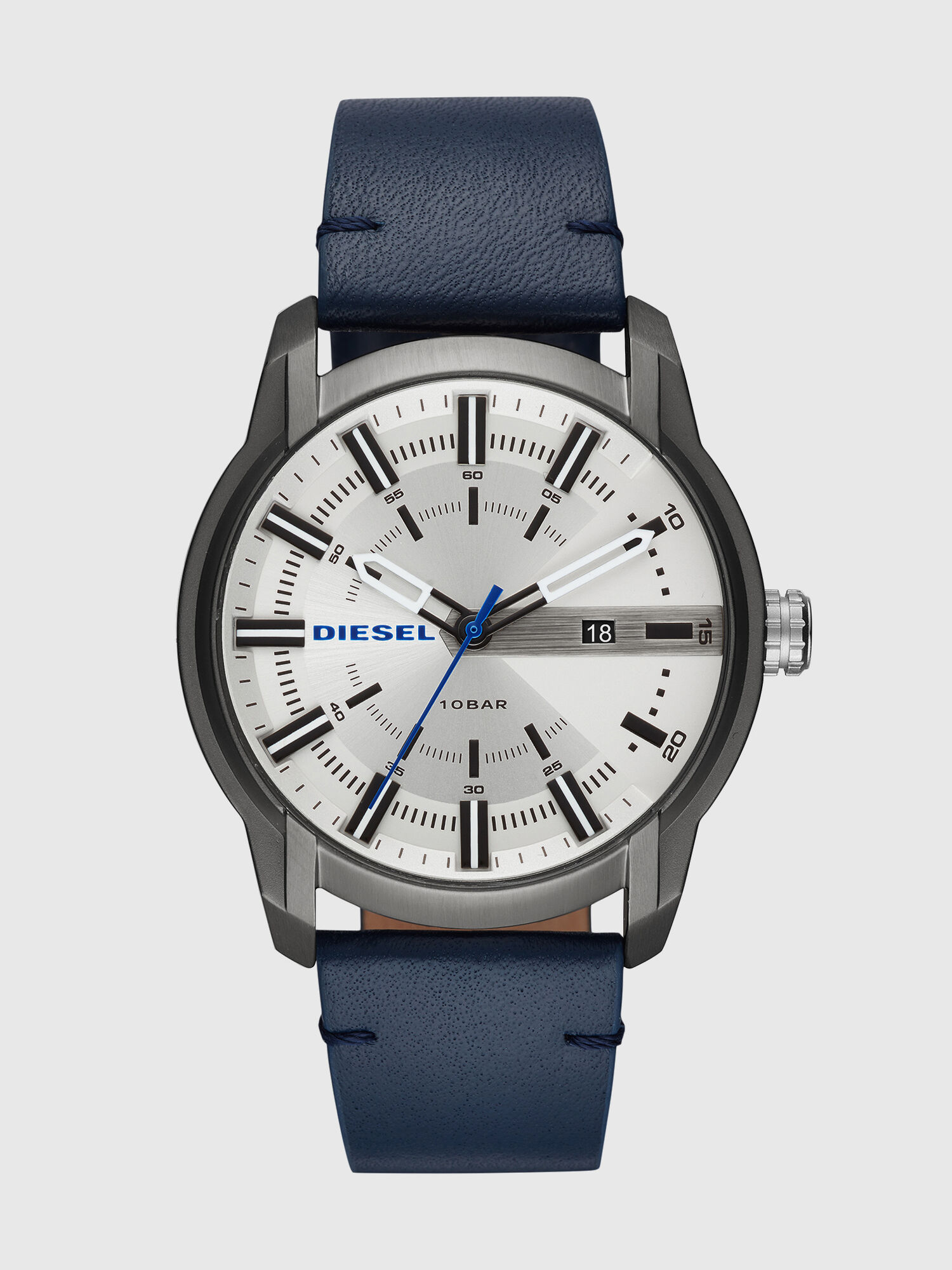 DZ1866 Man: Armbar navy watch with silver-tone dial, 44 mm | Diesel