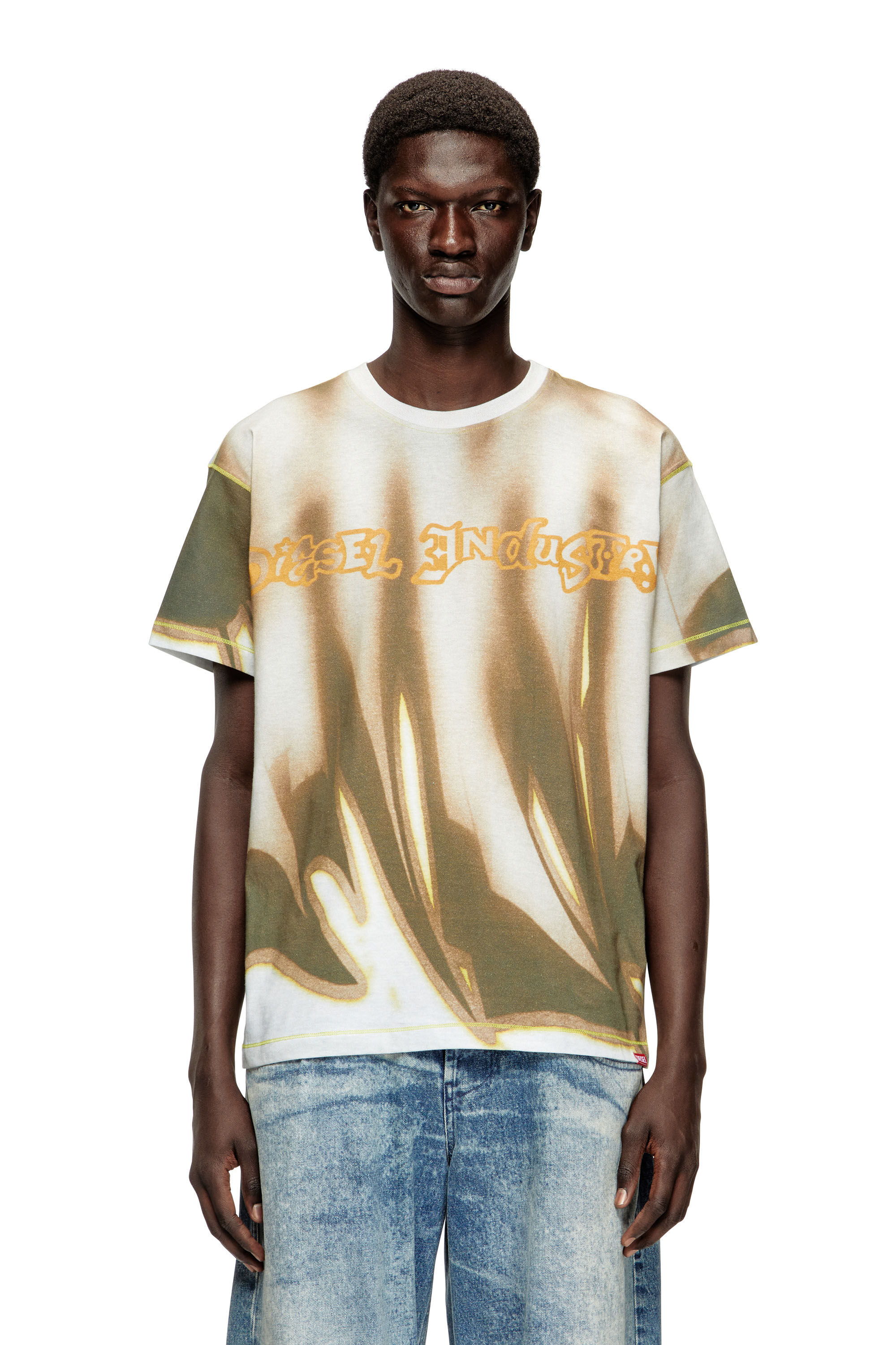 Diesel - T-NORM-SHOW, Man's T-shirt with graffiti print in Green/Grey - 3
