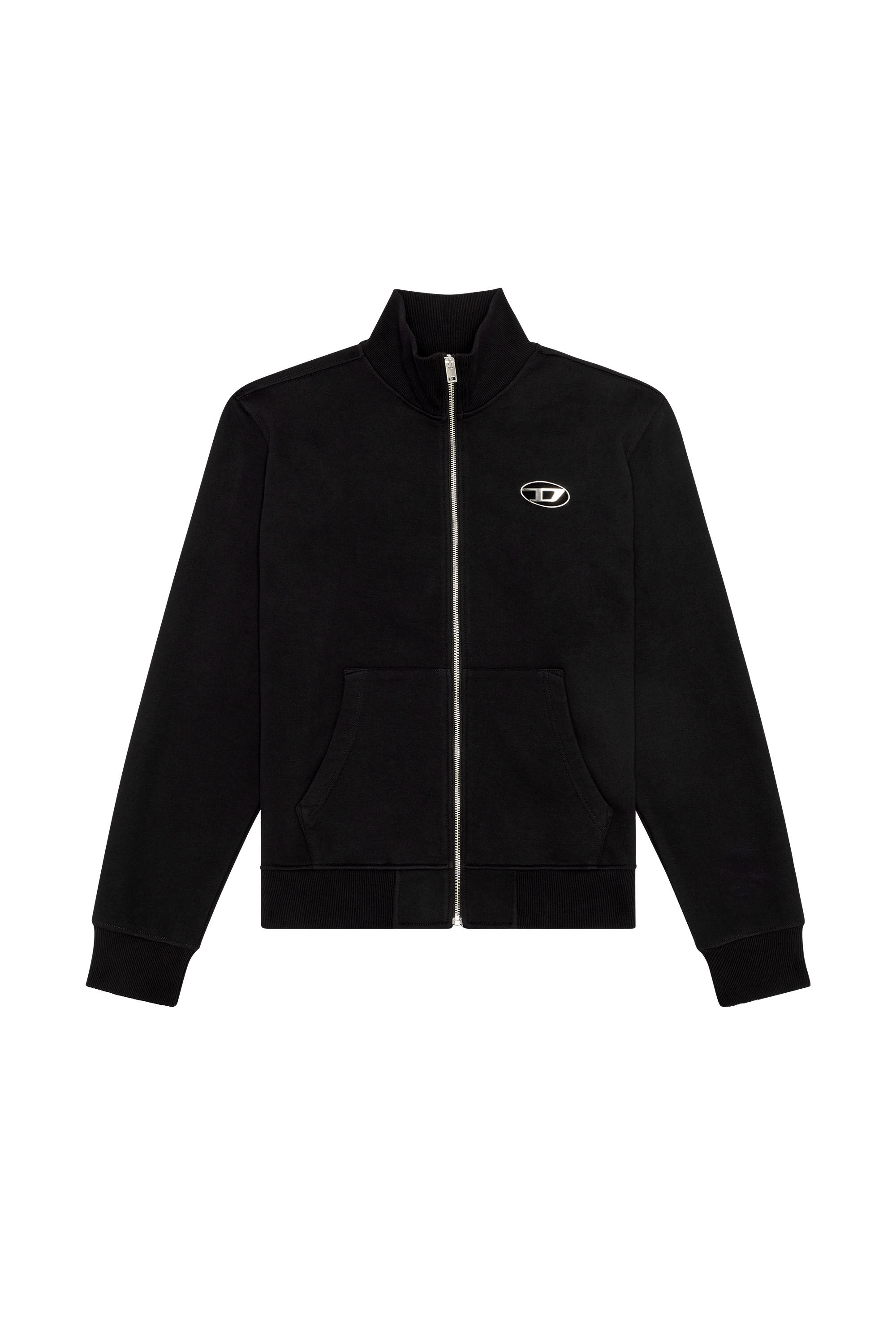 Men's Zip-up sweatshirt with metallic logo | Black | Diesel