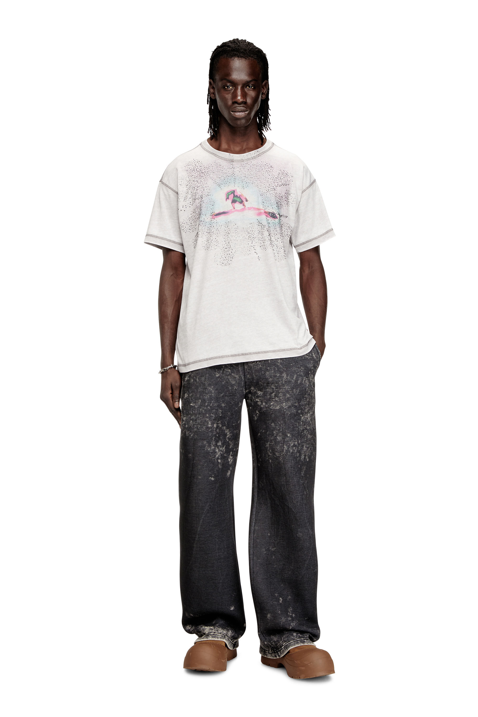 Men's Regular T-shirt with print and studs | Grey | Diesel TR
