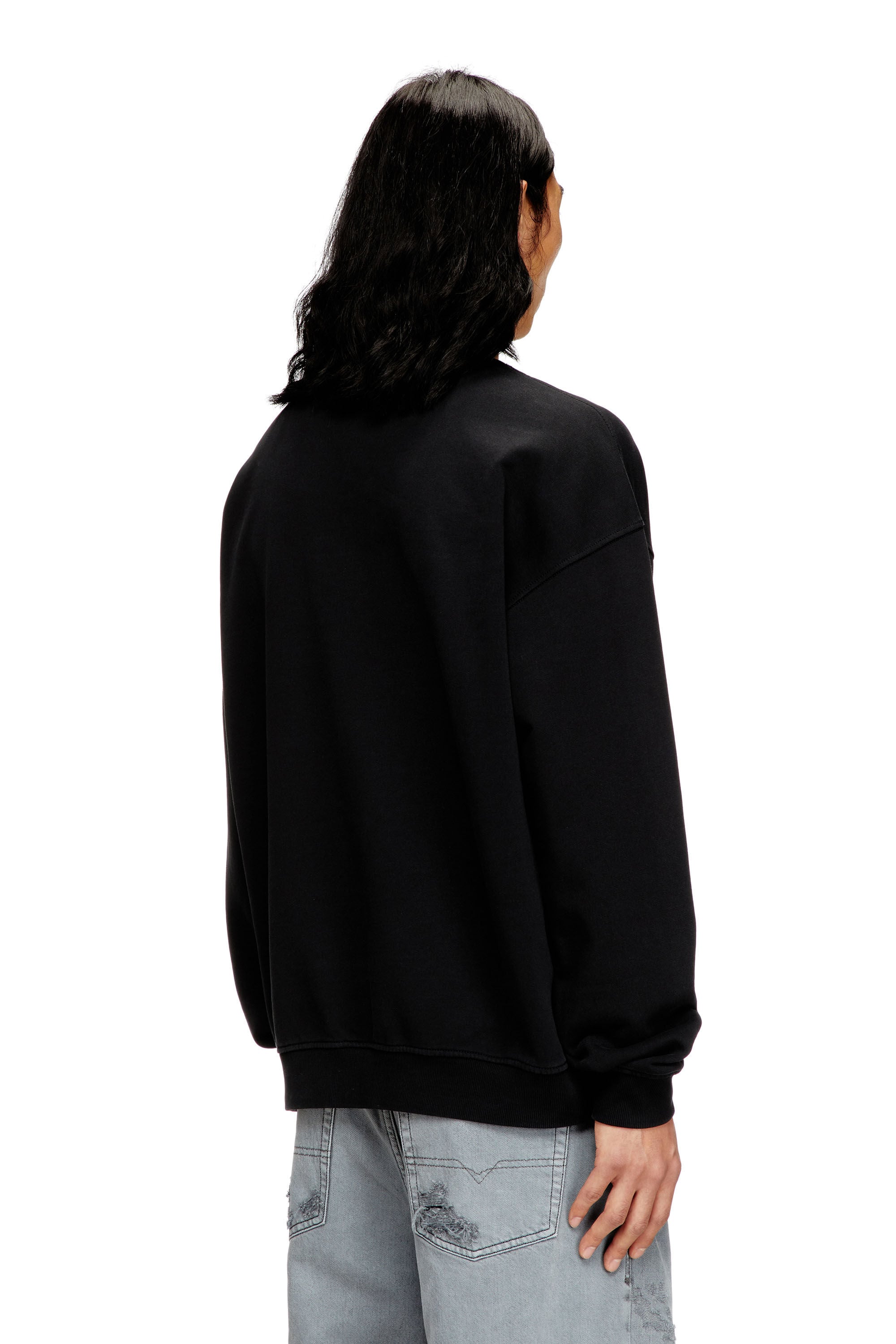 Men's Sweatshirt with distressed flocked logo | Black | Diesel TR