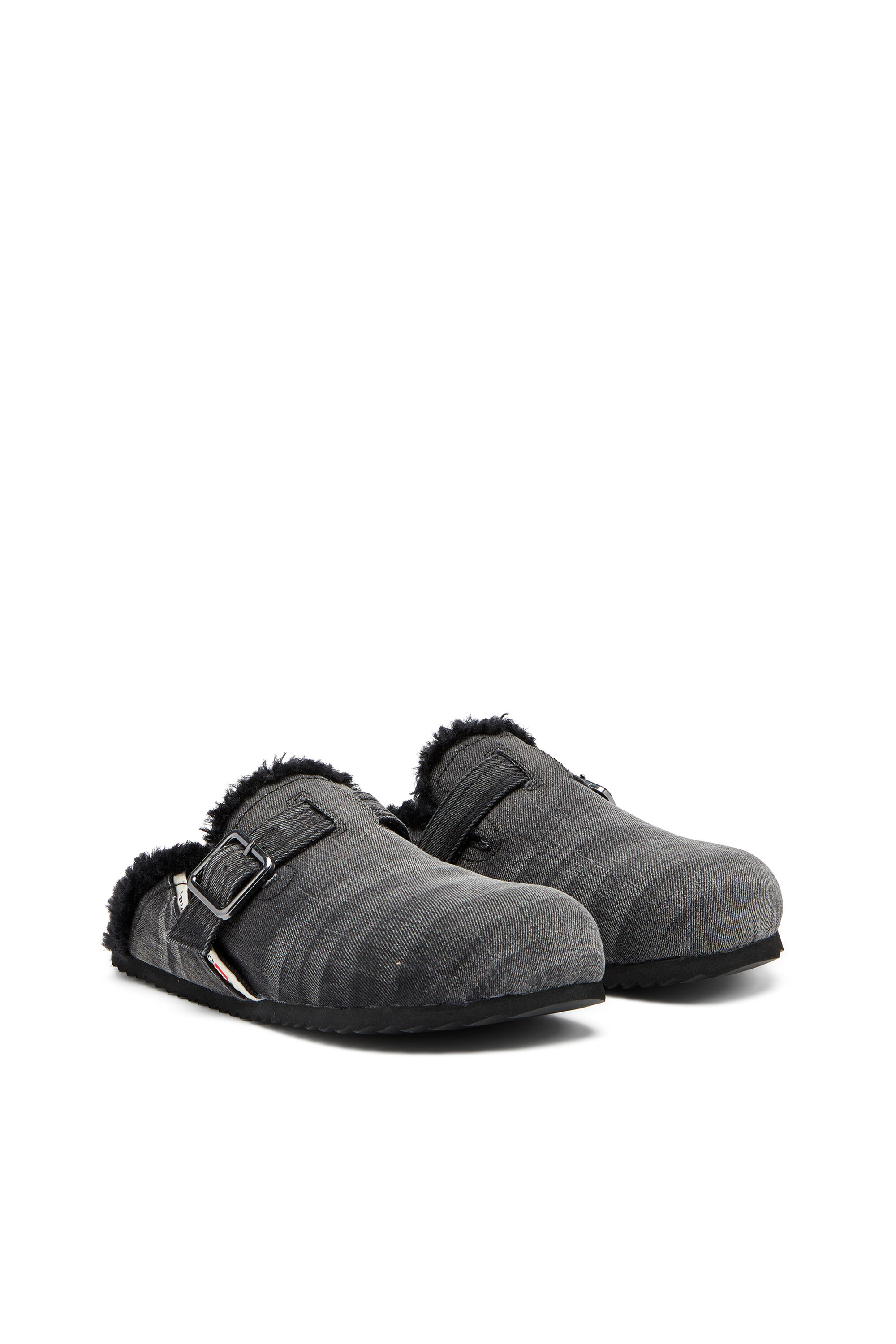 Men's D-Woodstock-Denim mules with fluffy lining | Black | Diesel