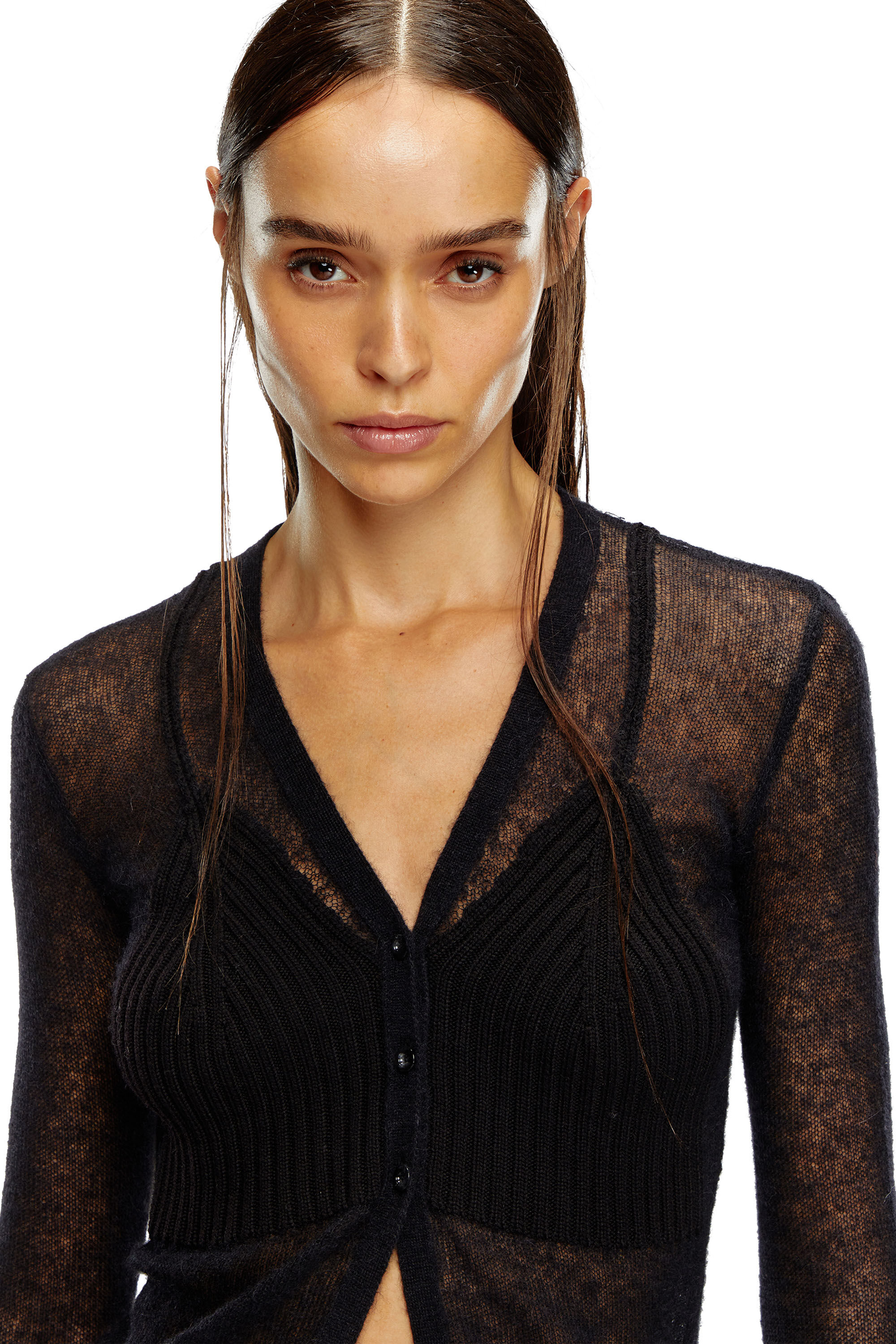 Women's Sheer cardigan with bra detail | Black | Diesel