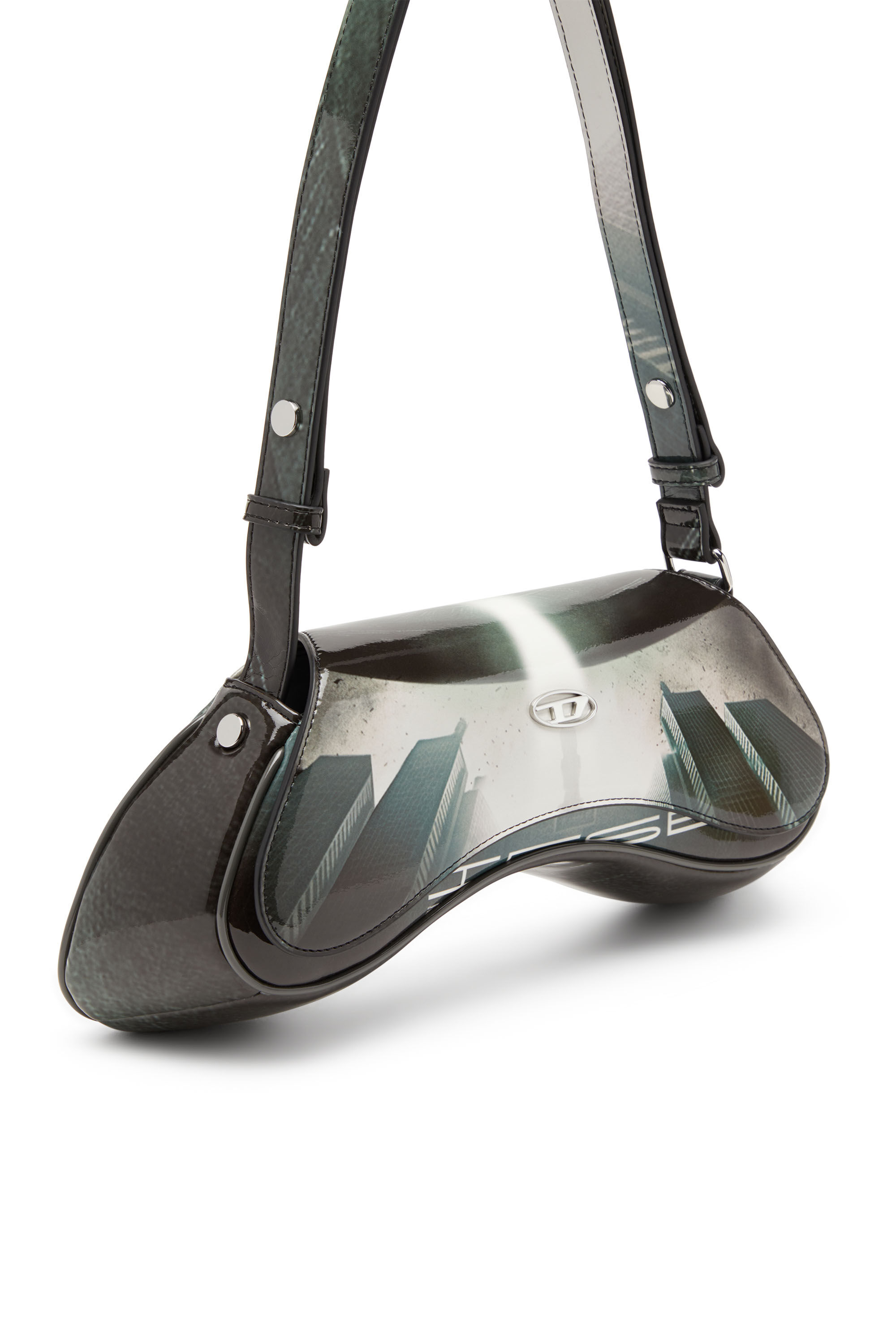 Women's Play-Shoulder bag in printed glossy PU | Grey | Diesel