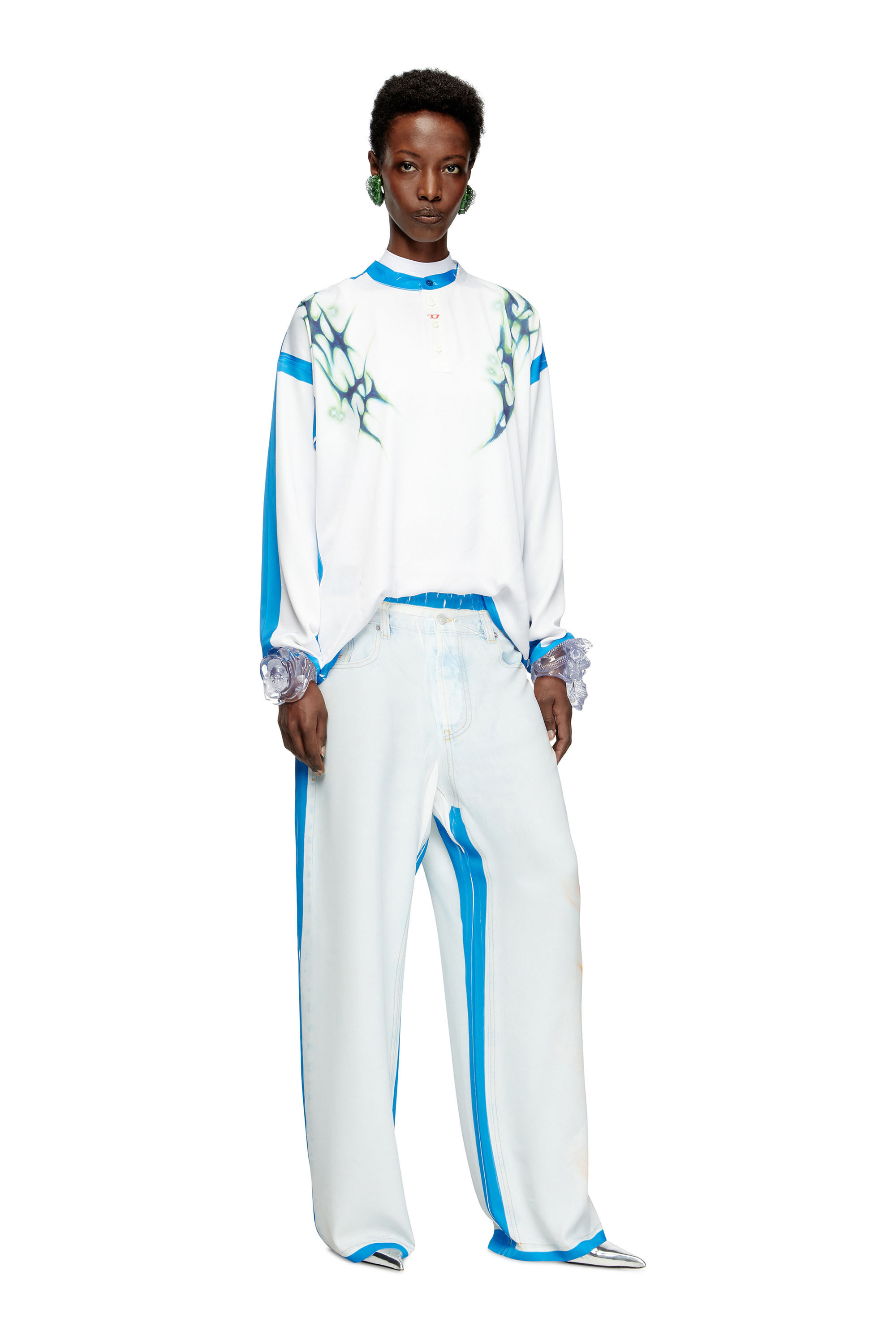 Women's Long-sleeve T-shirt with graffiti print | Multicolor | Diesel