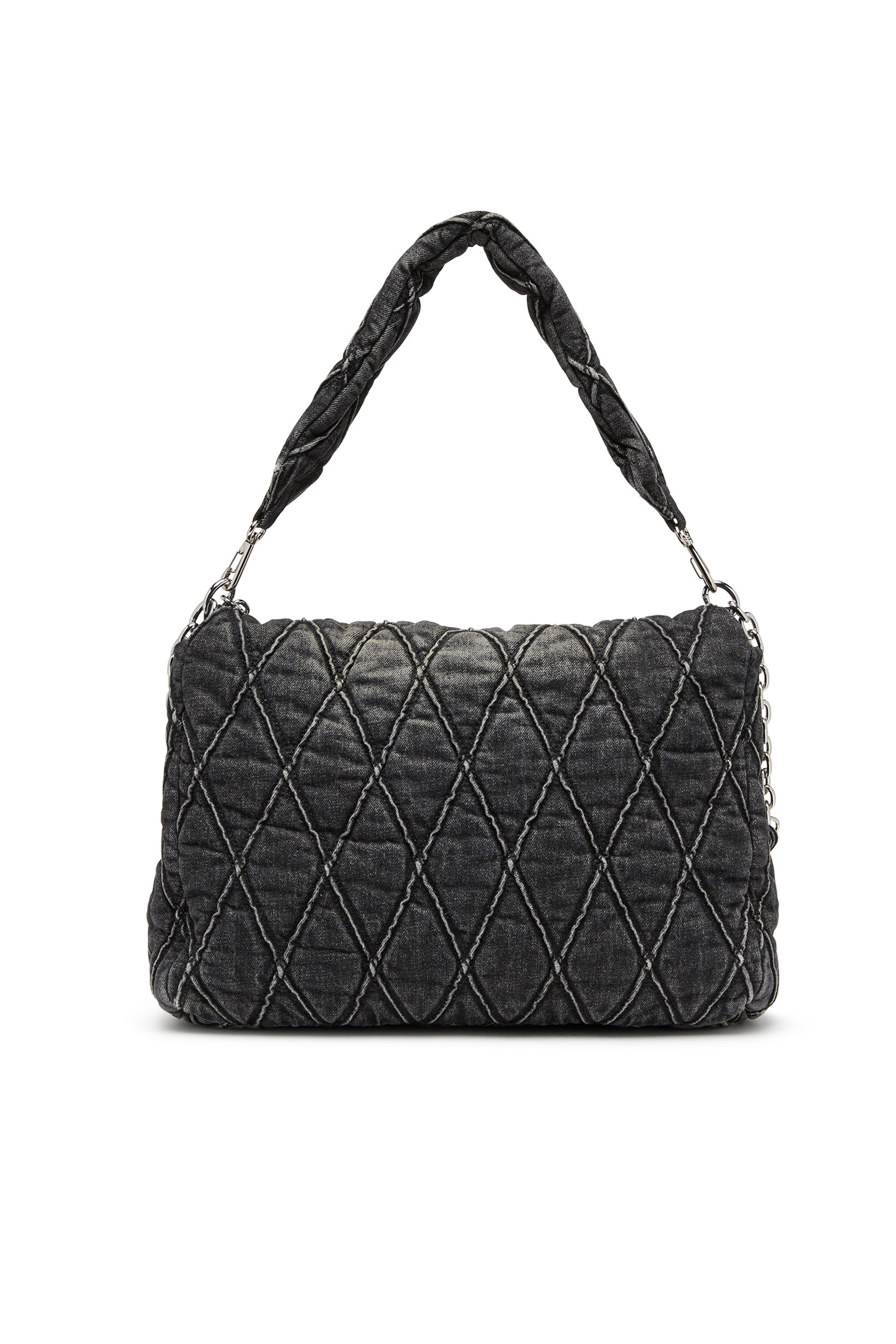 Women's Charm-D Shoulder L bag in quilted Denim | Black | Diesel