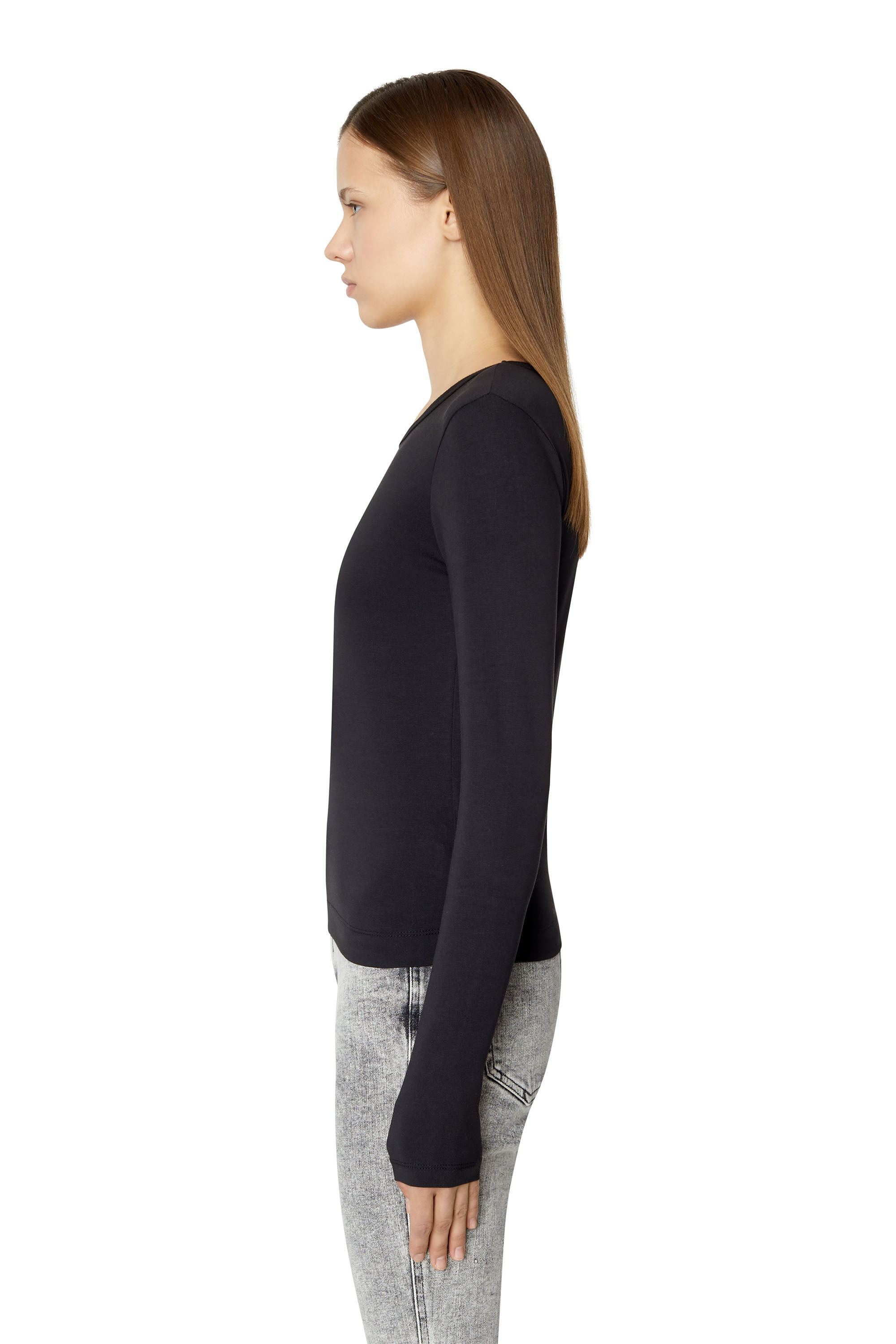 Diesel - T-ANGIE-LS, Woman's Long-sleeve T-shirt with cut-out logo in Black - 5