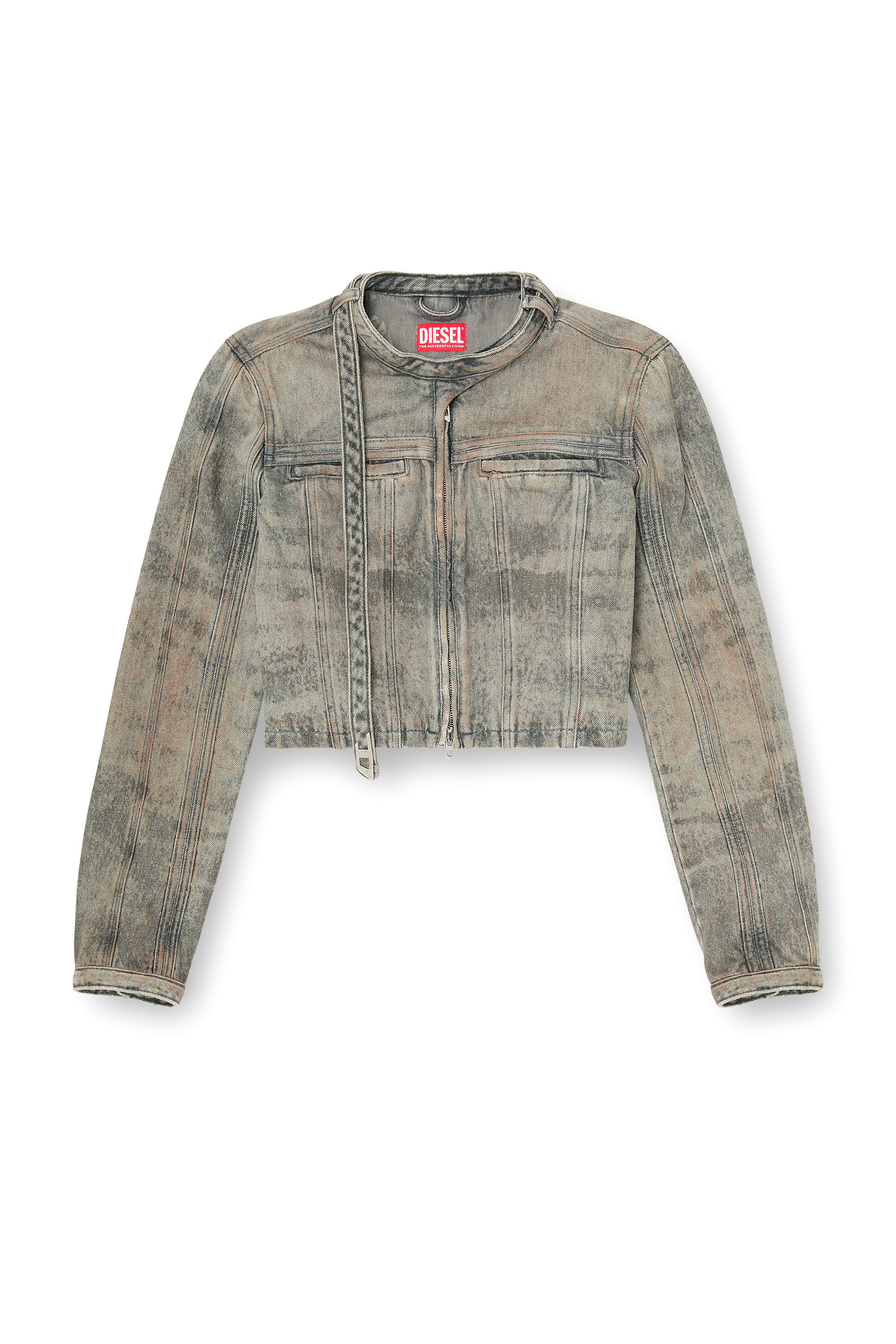 Women's Cropped jacket in cotton-hemp satin denim | Grey | Diesel