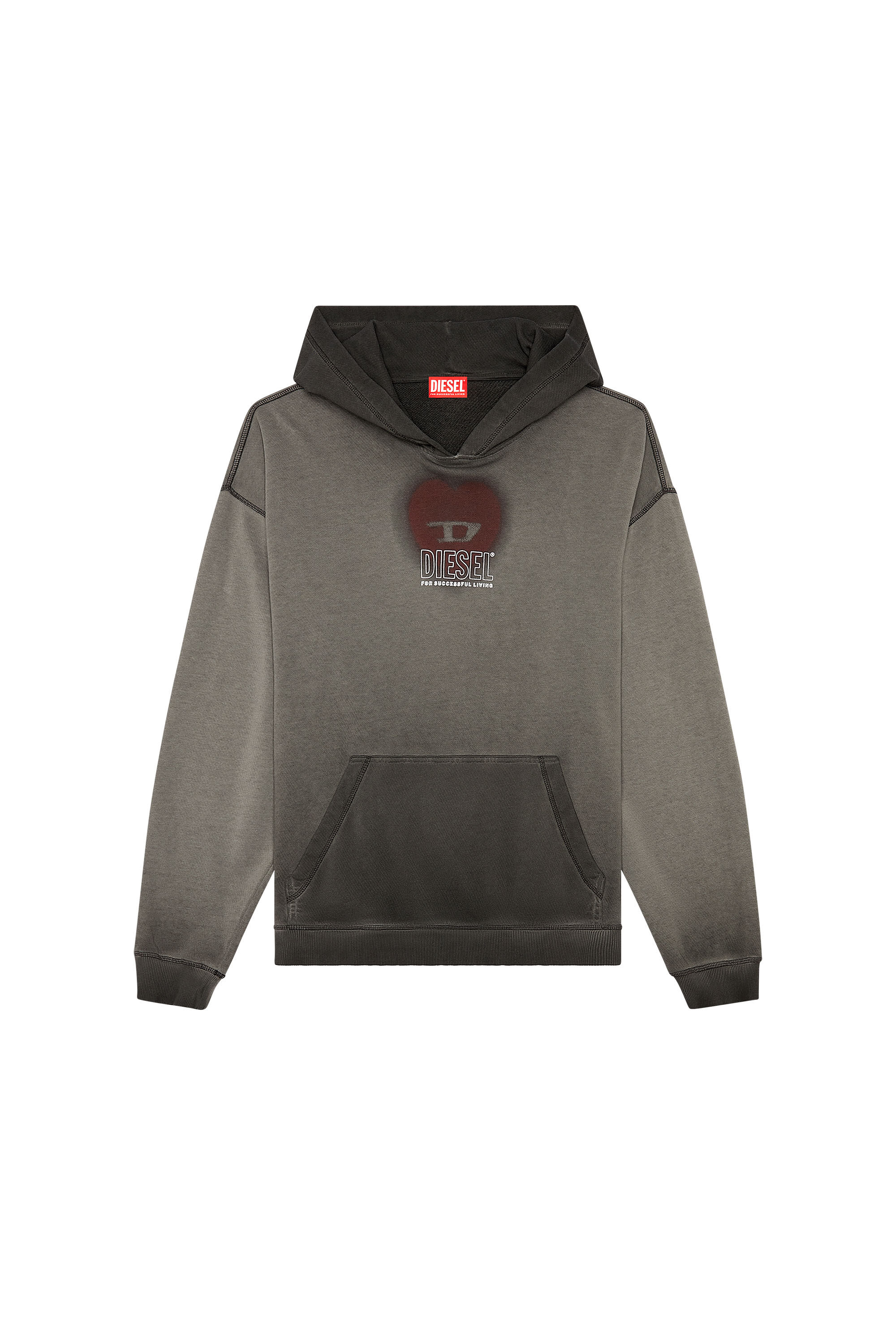Diesel - S-BOXT-HOOD-N10, Man's Faded hoodie with heart print in Black - 1