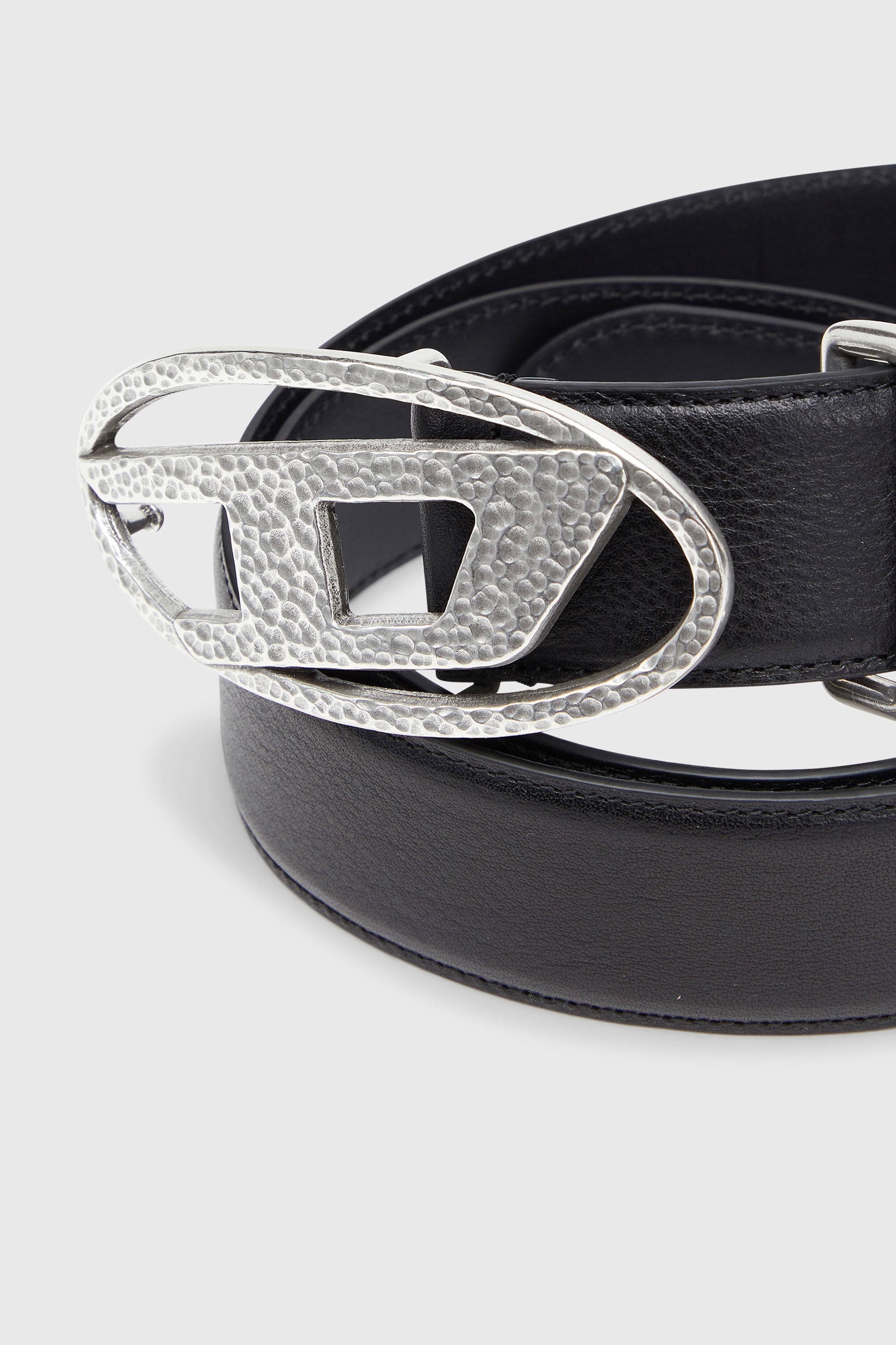 Diesel - B-1DR, Unisex's 4cm leather belt with hammered Oval D buckle in Black - 3