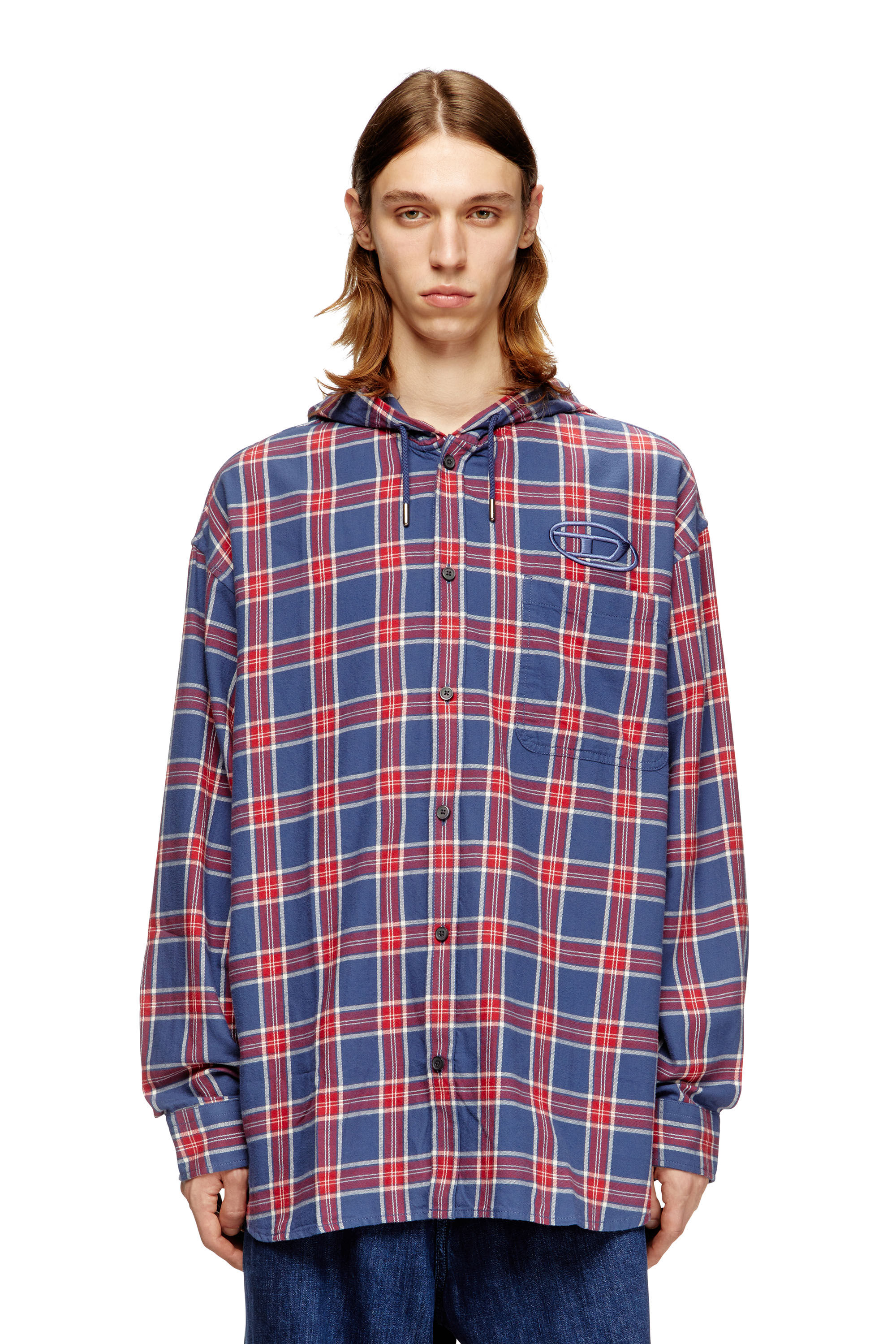 DIESEL S-Dewny シャツ　チェック　フード　パーカー Men's Cotton hooded shirt with 3D embroidery | Multicolor | Diesel