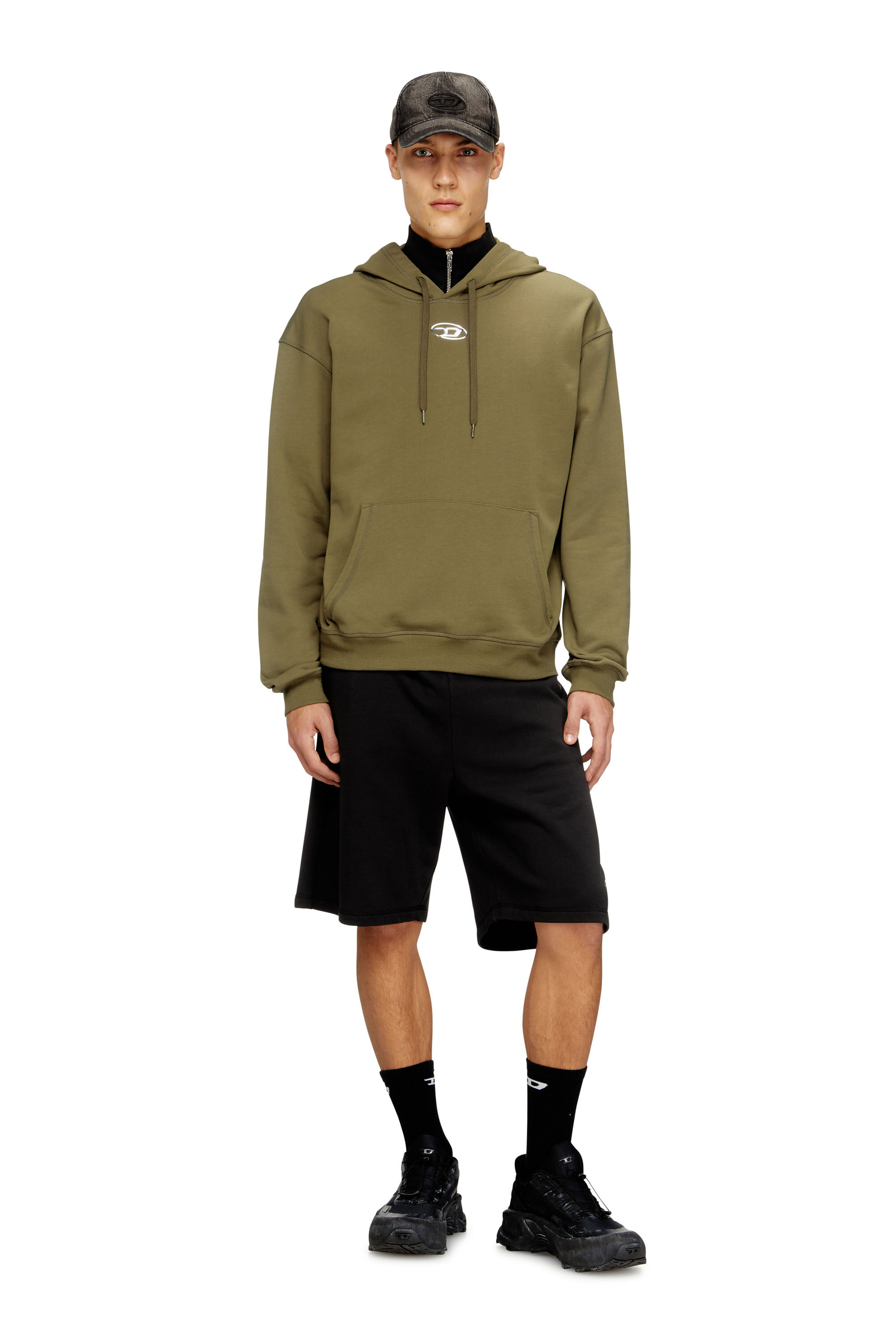 アクセサリー D.OMO Men's Cotton hoodie with metallic Oval D | Green | Diesel