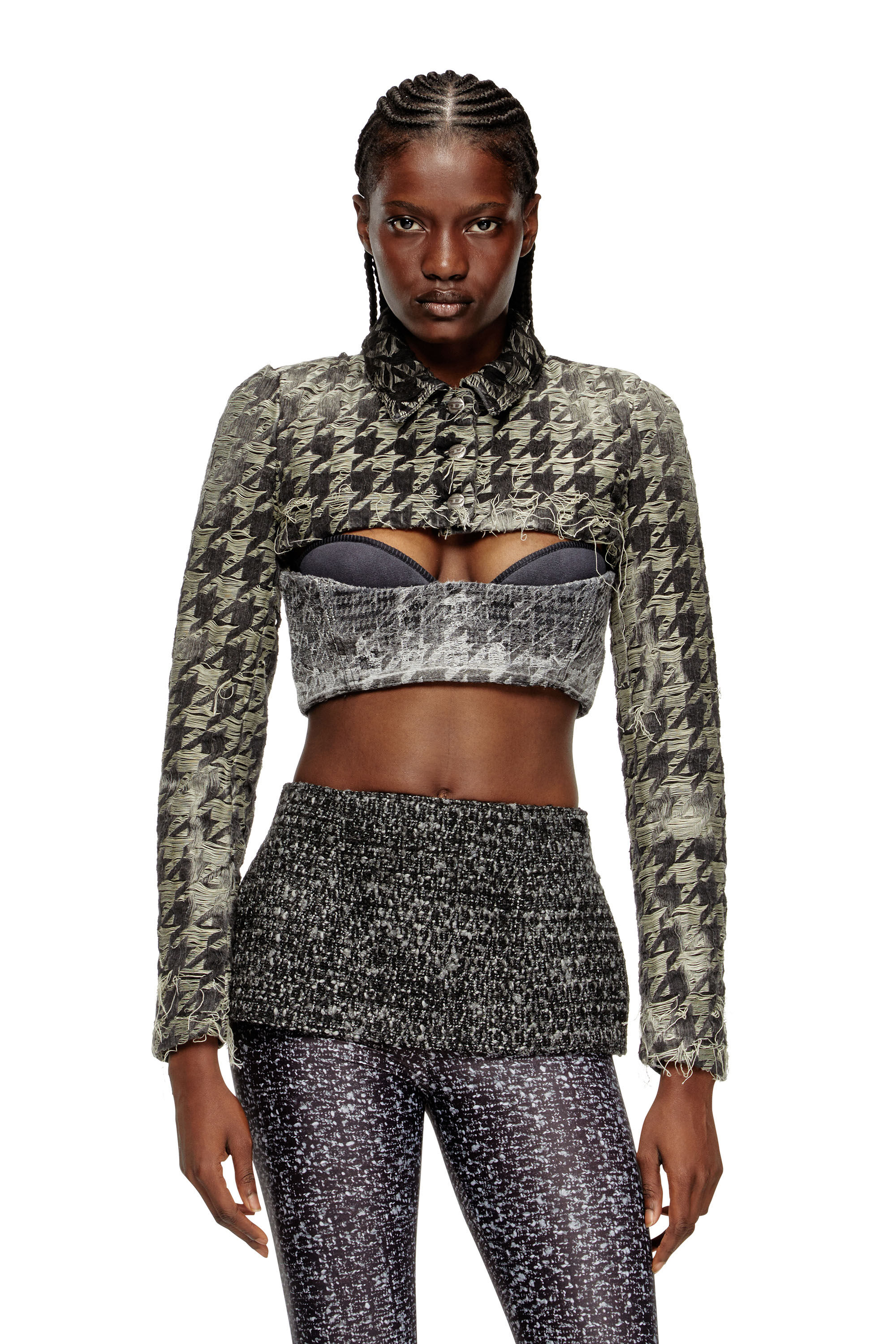 Diesel - DE-ANSIS-FSH2, Woman's Shrug in houndstooth-weave denim in Black - 3
