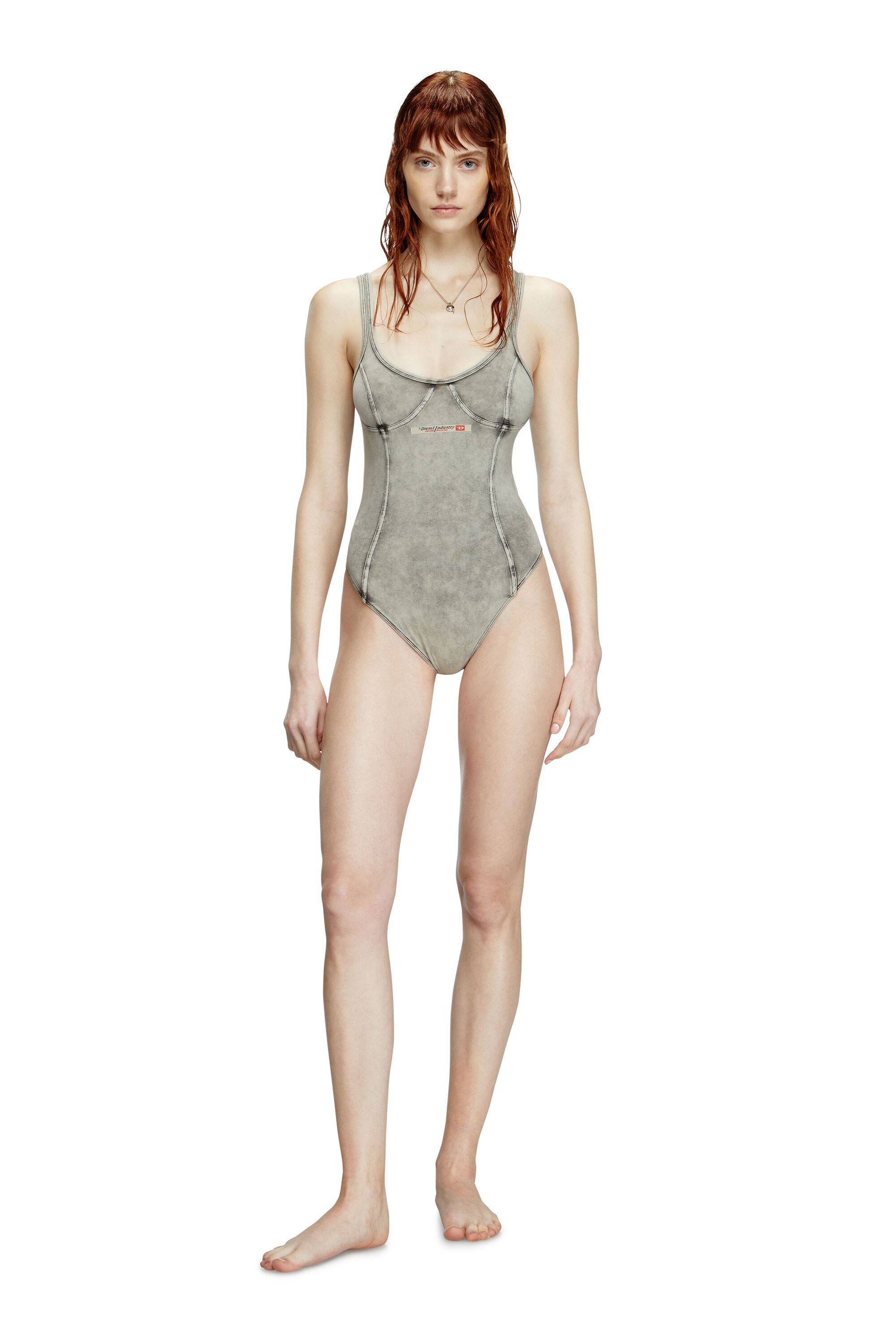 Diesel - CAMI-DNM, Woman's Bodysuit in denim-effect jersey in Grey - 3