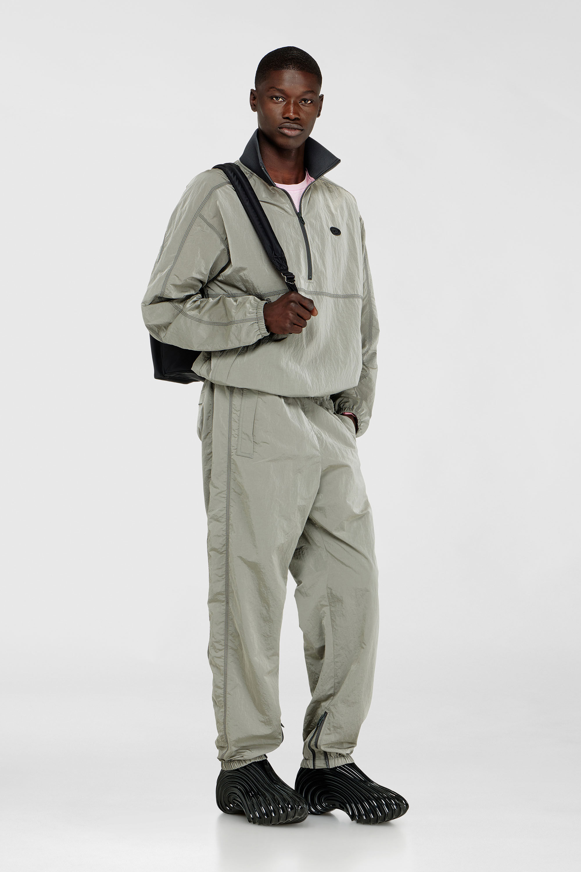 Diesel - J-ANOK, Man's Nylon jacket with crinkle effect in Light Grey - 1