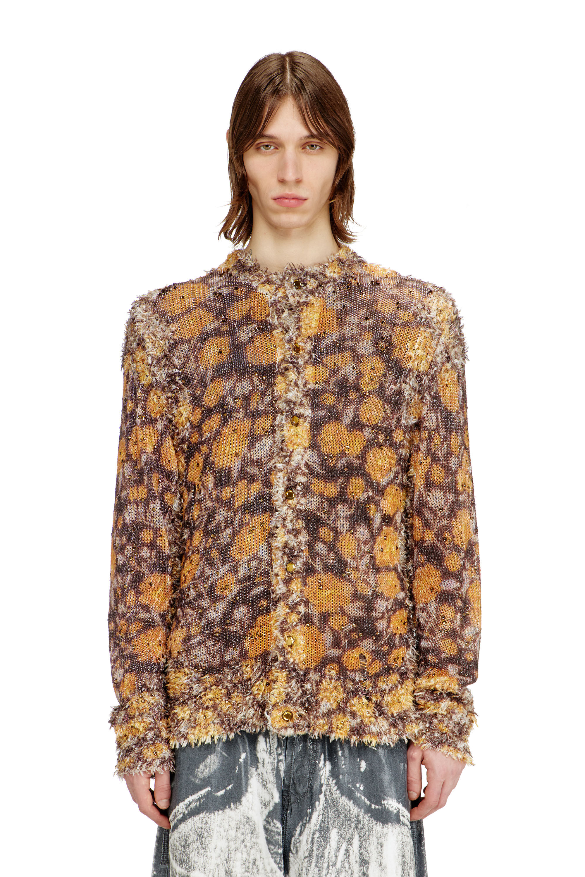 Men's Printed linen-blend cardigan with crystals | Multicolor