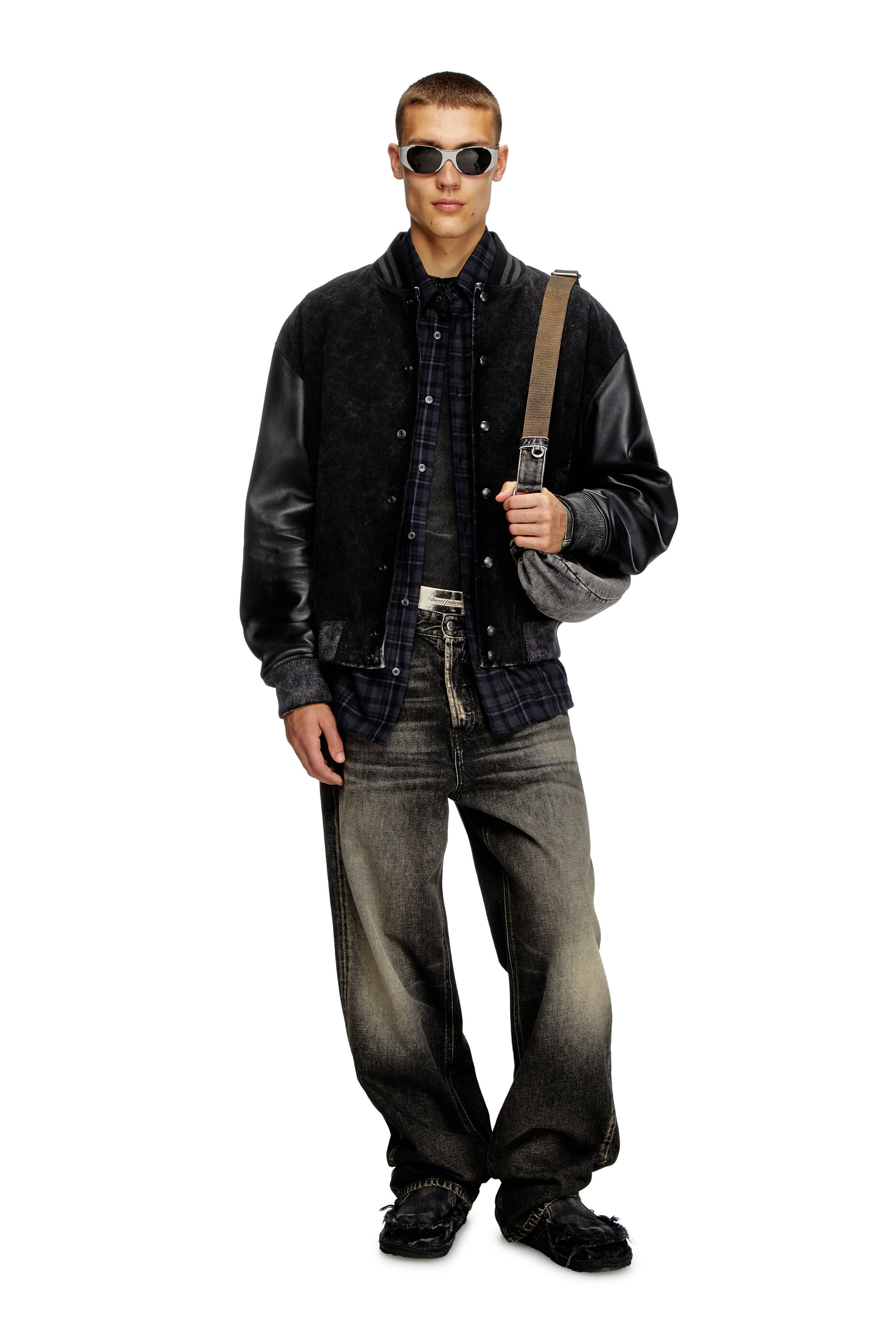 Men's Denim and leather bomber jacket | Black | Diesel