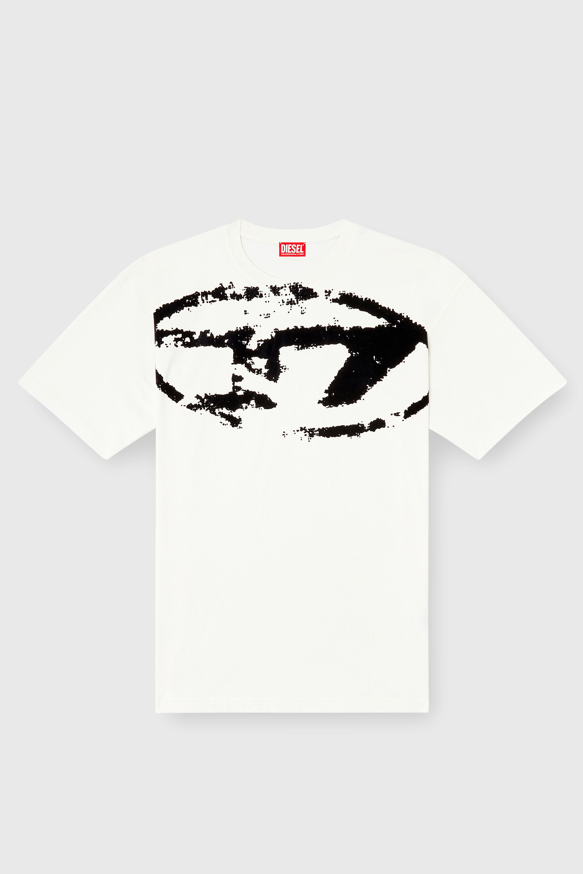 ENOF / clack top （white） Men's T-shirt with distressed flocked logo | White | Diesel TR