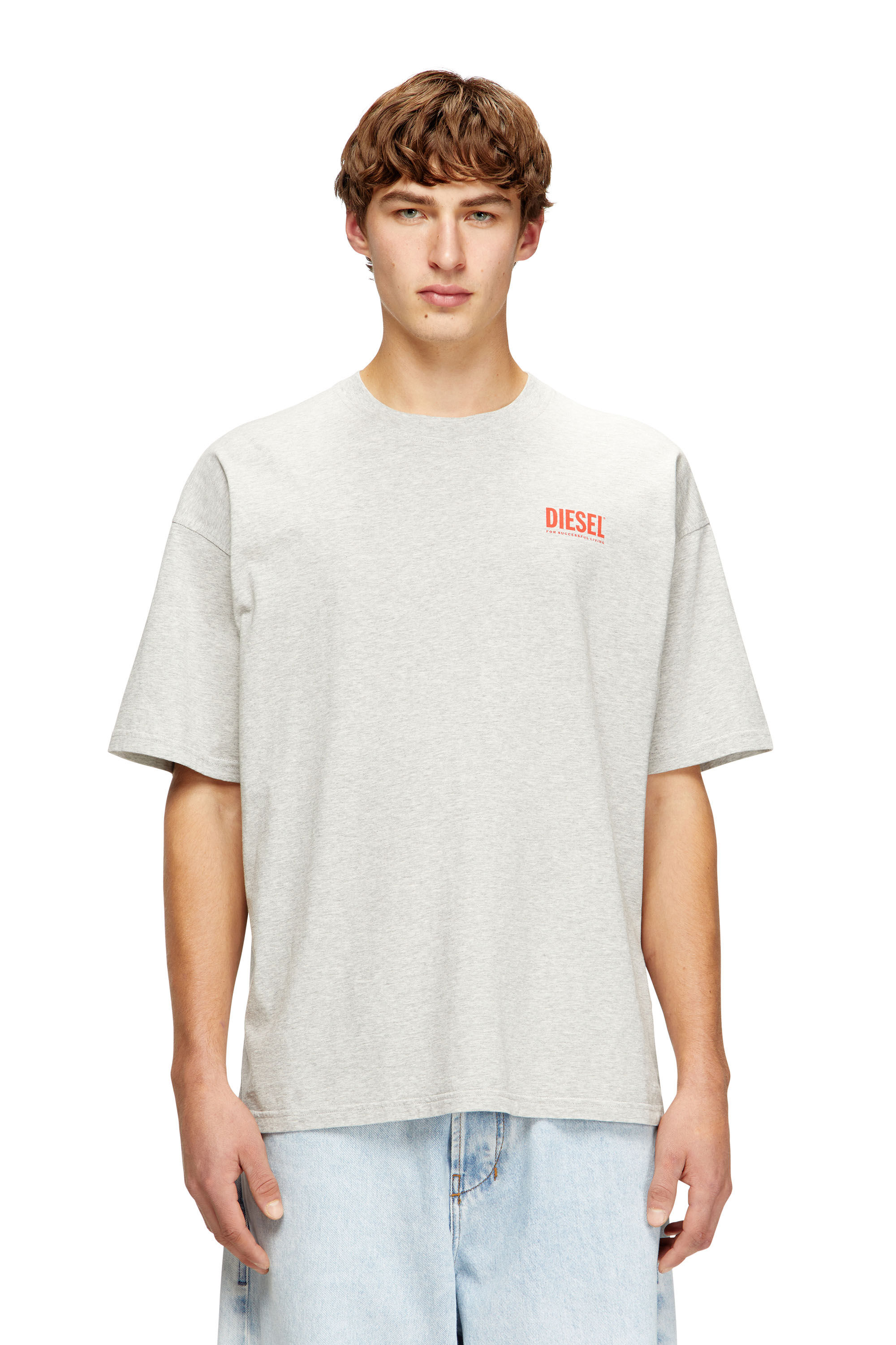 Diesel - T-BOXT-BISK, Man's Cotton T-shirt with Diesel Biscotto print in Light Grey - 1