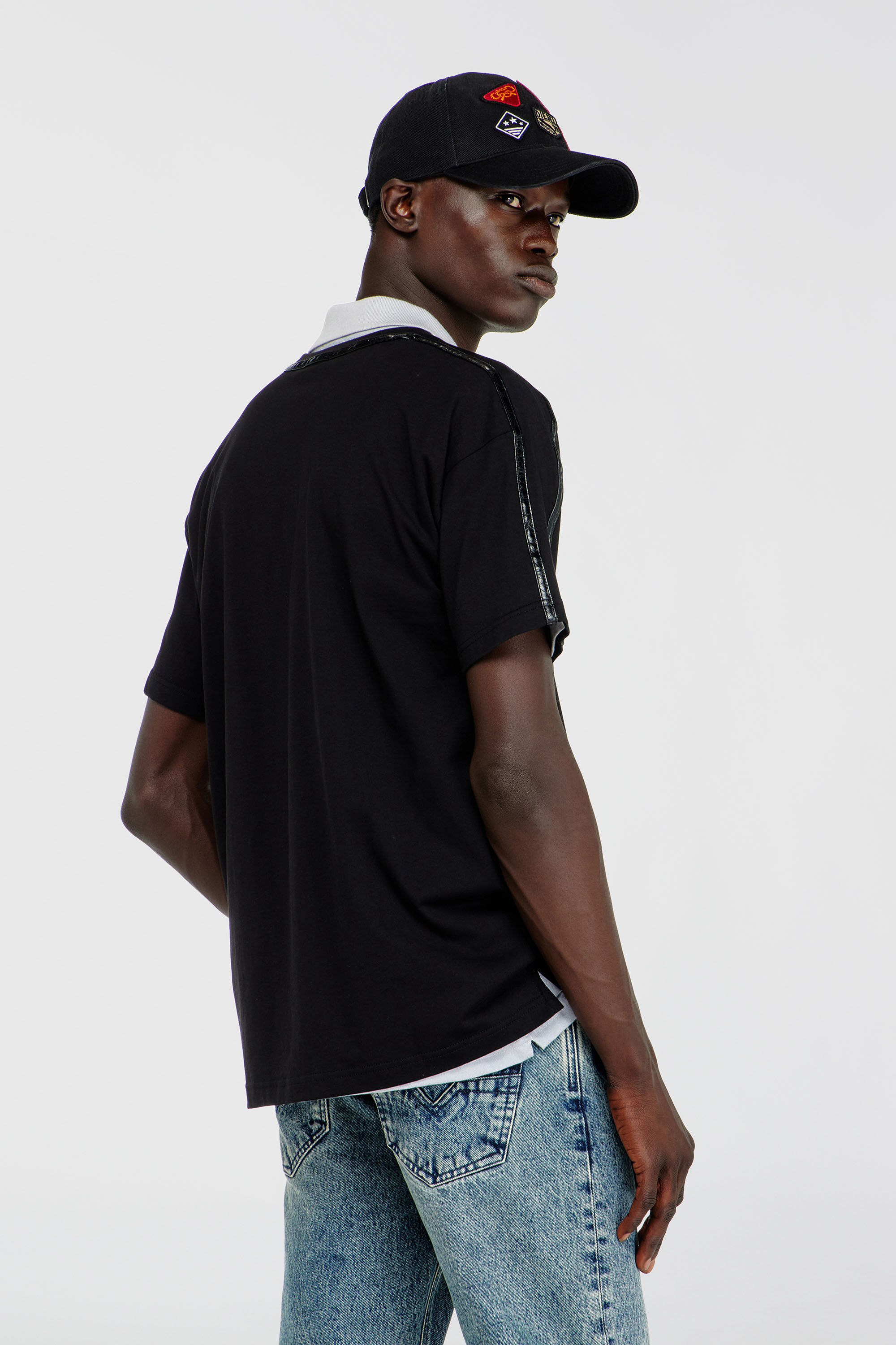 Diesel - T-NORM-FL, Man's T-shirt with contrast trims and logo patch in Black - 4