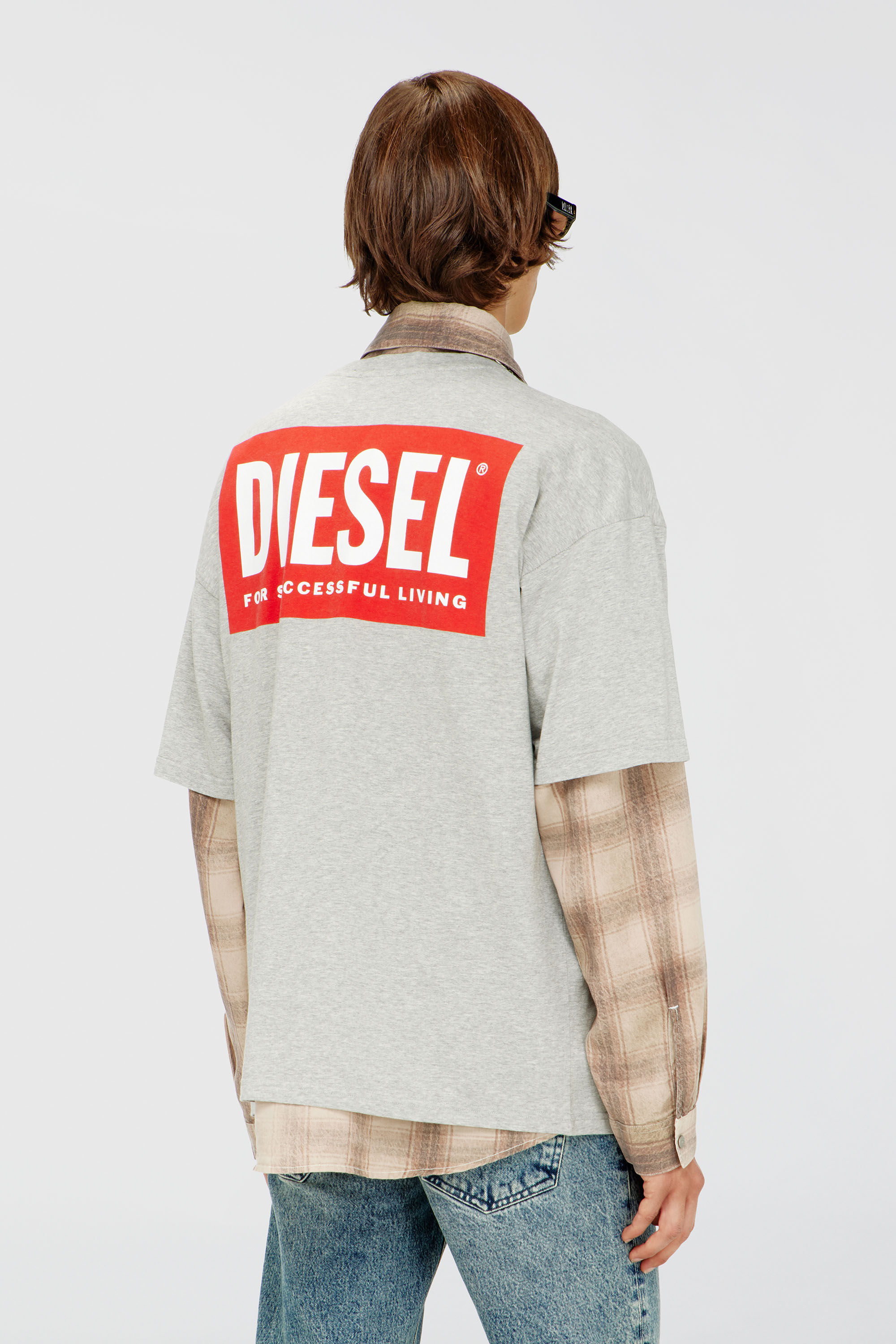 Diesel - T-BOXT-BISK, Man's Cotton T-shirt with Diesel Biscotto print in Light Grey - 4