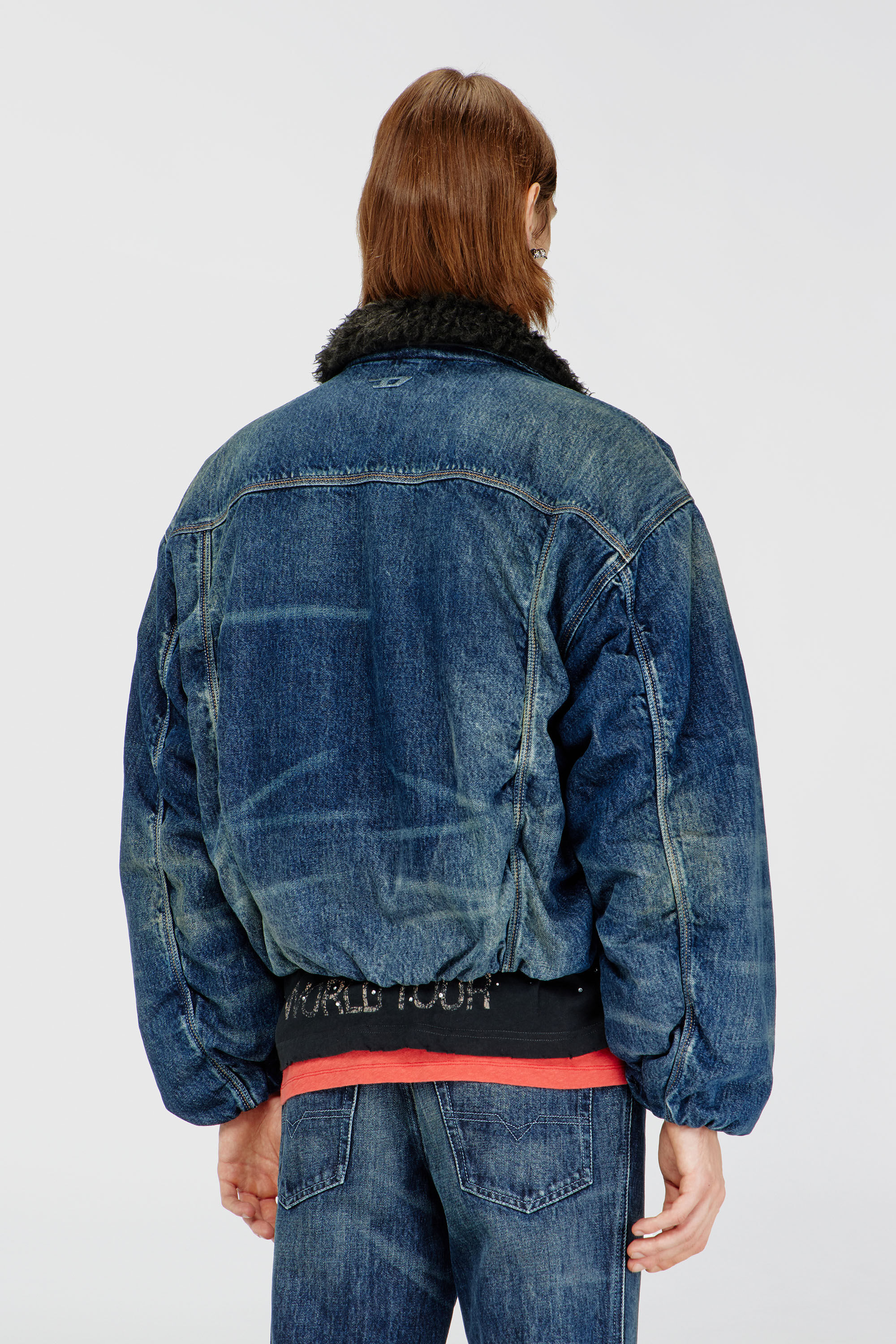 Women's Teddy-lined trucker jacket in denim | Blue | Diesel