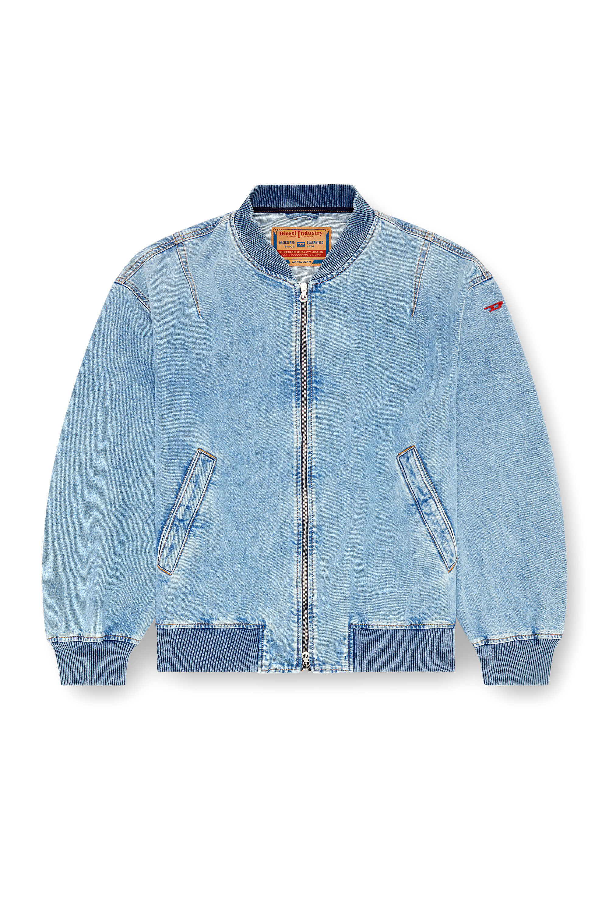 Blue jean bomber jacket sale