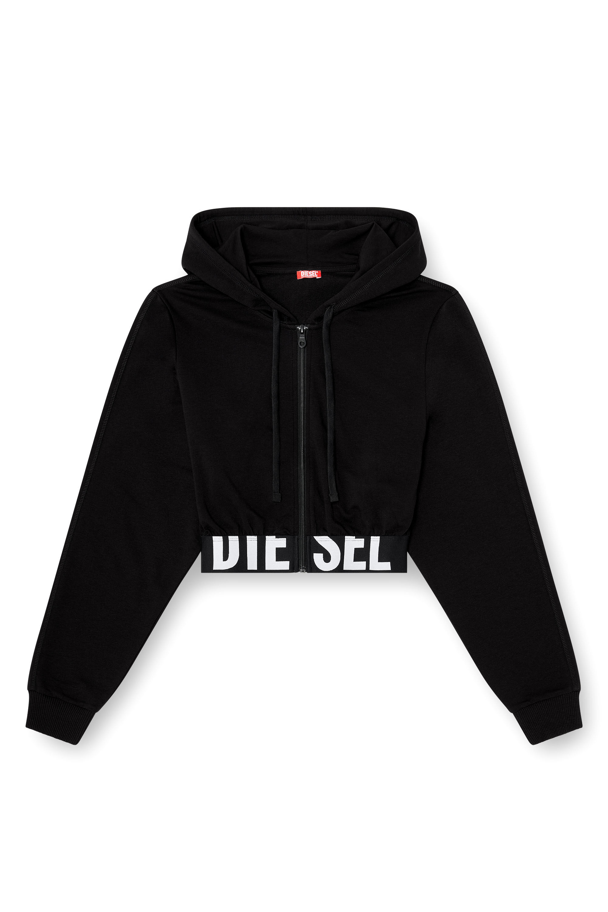 DIESEL ロゴ クロップ トップス Women's Cropped hoodie with logo band | Black | Diesel {{Country}}