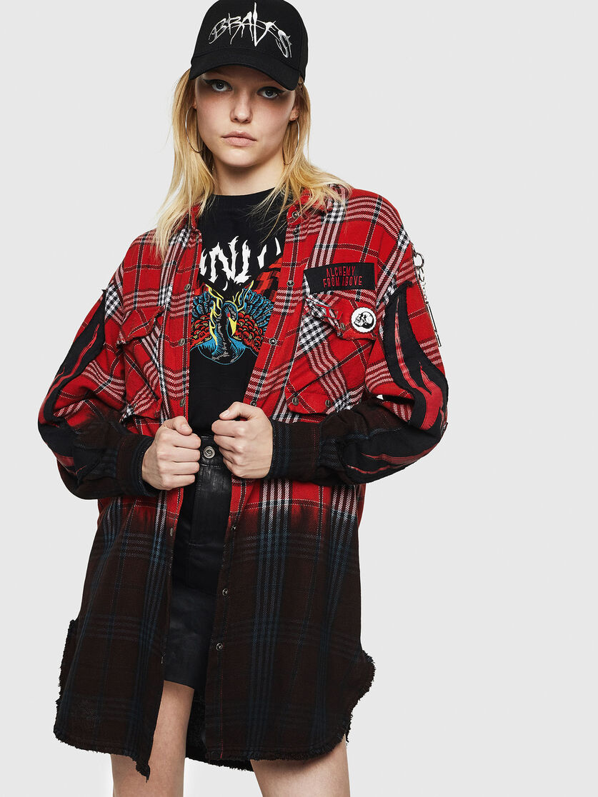 D Super F Women Flannel Shirt Dress With Dip Dye Diesel