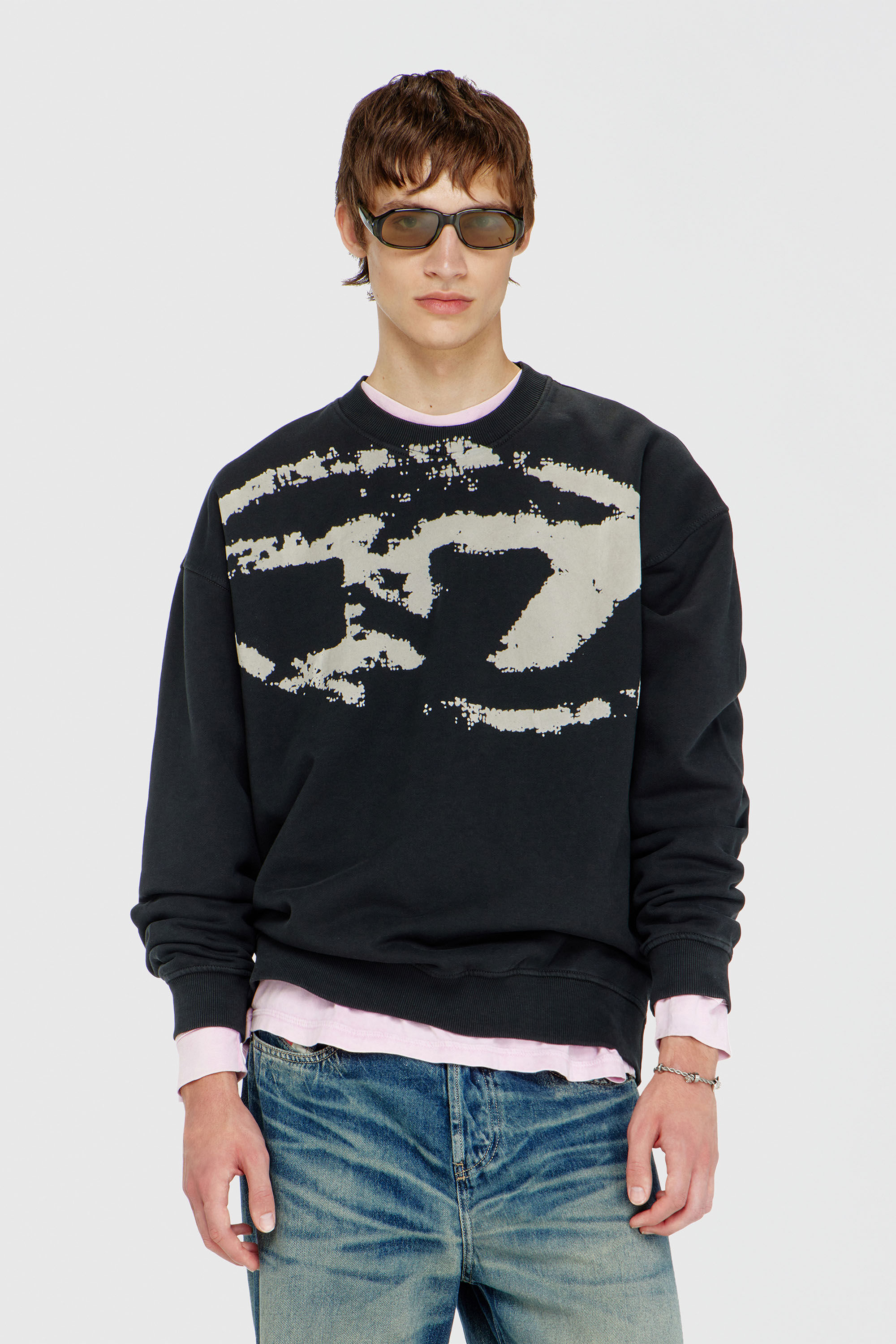 Men's Cotton sweatshirt with flocked Oval D | Black | Diesel TR