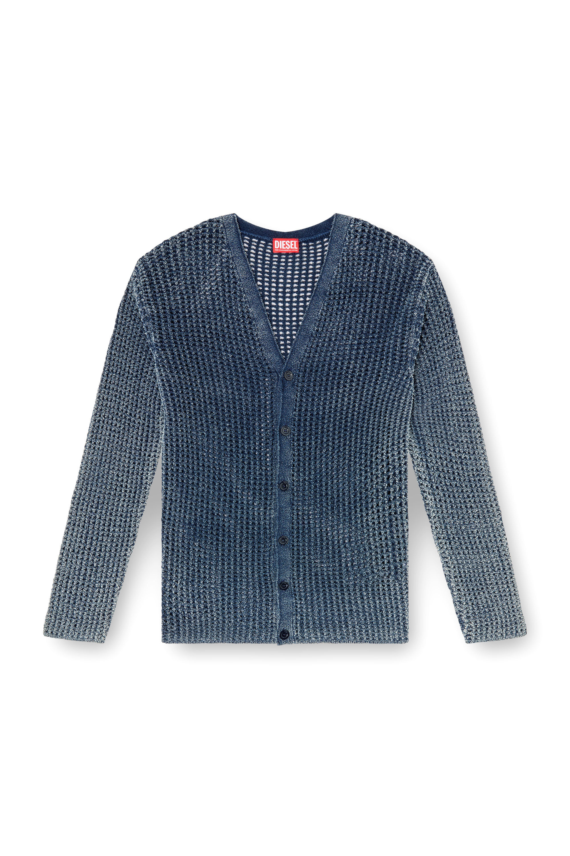 Men's Mesh-knit cardigan in denim yarn | Blue | Diesel