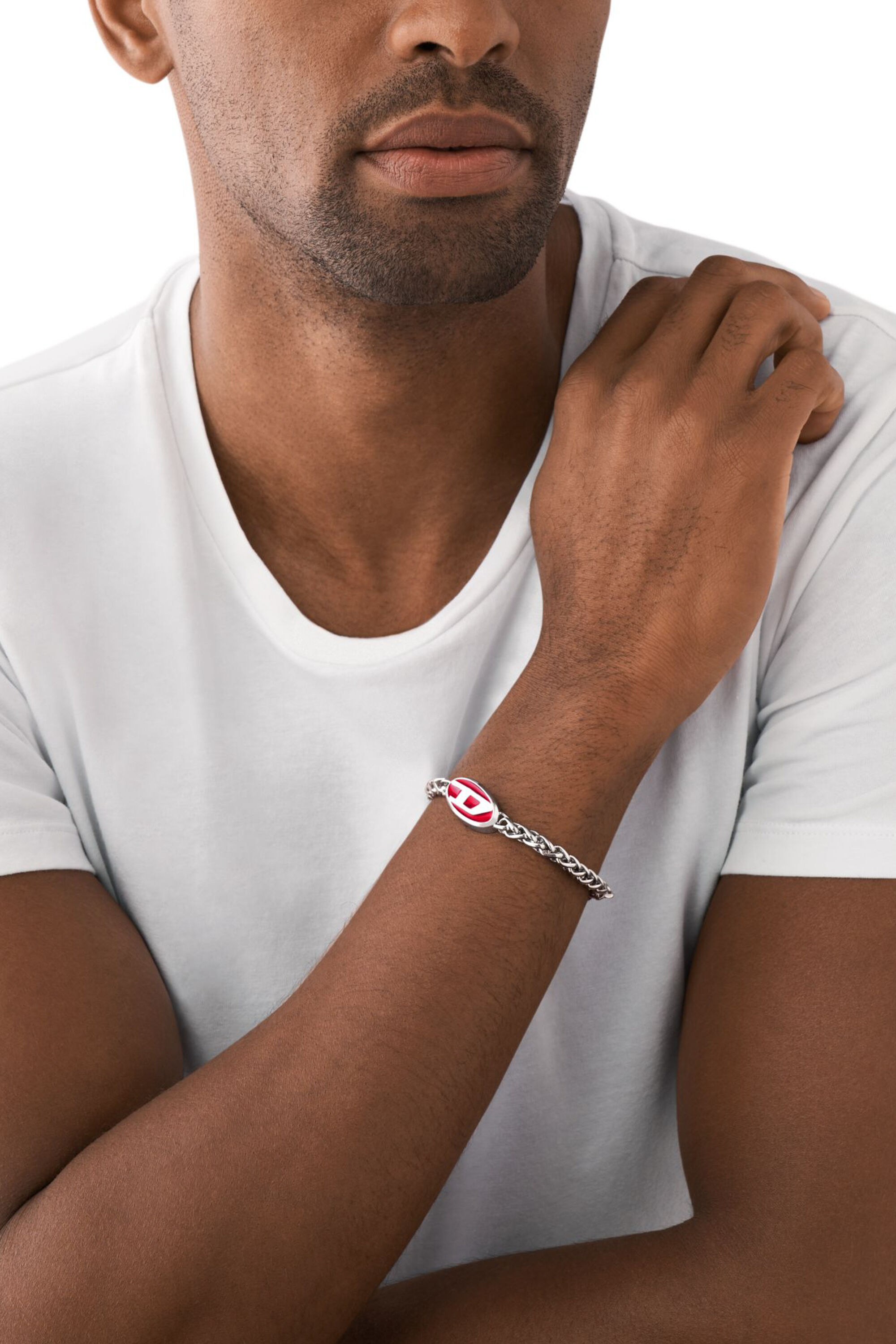 DIESEL Dx1445 レッドエナメル ブレスレット Women's Red enamel and stainless steel chain bracelet
