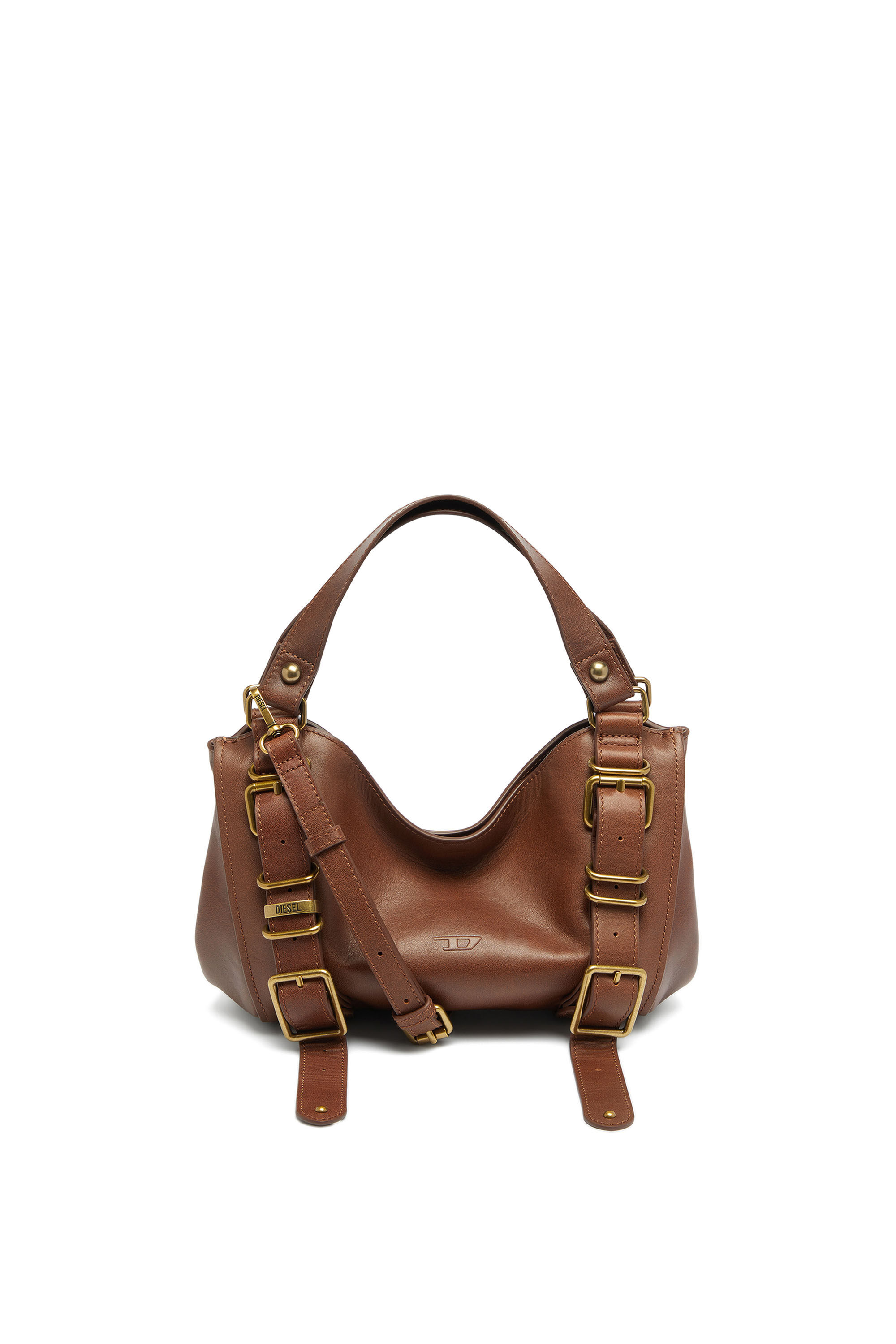 Diesel - D-ONE TOPHANDLE S, Woman's D-One-Small top-handle bag in treated leather in Brown - 1