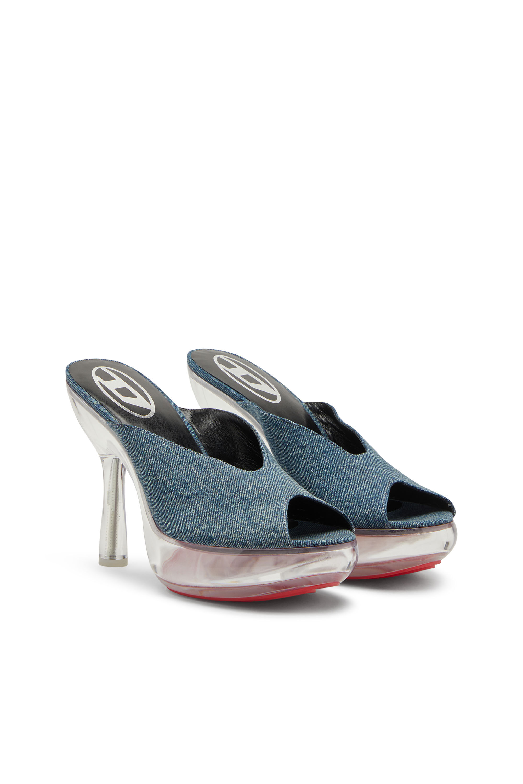Women's D-Lake-Platform mules in denim and plexiglass | Blue | Diesel