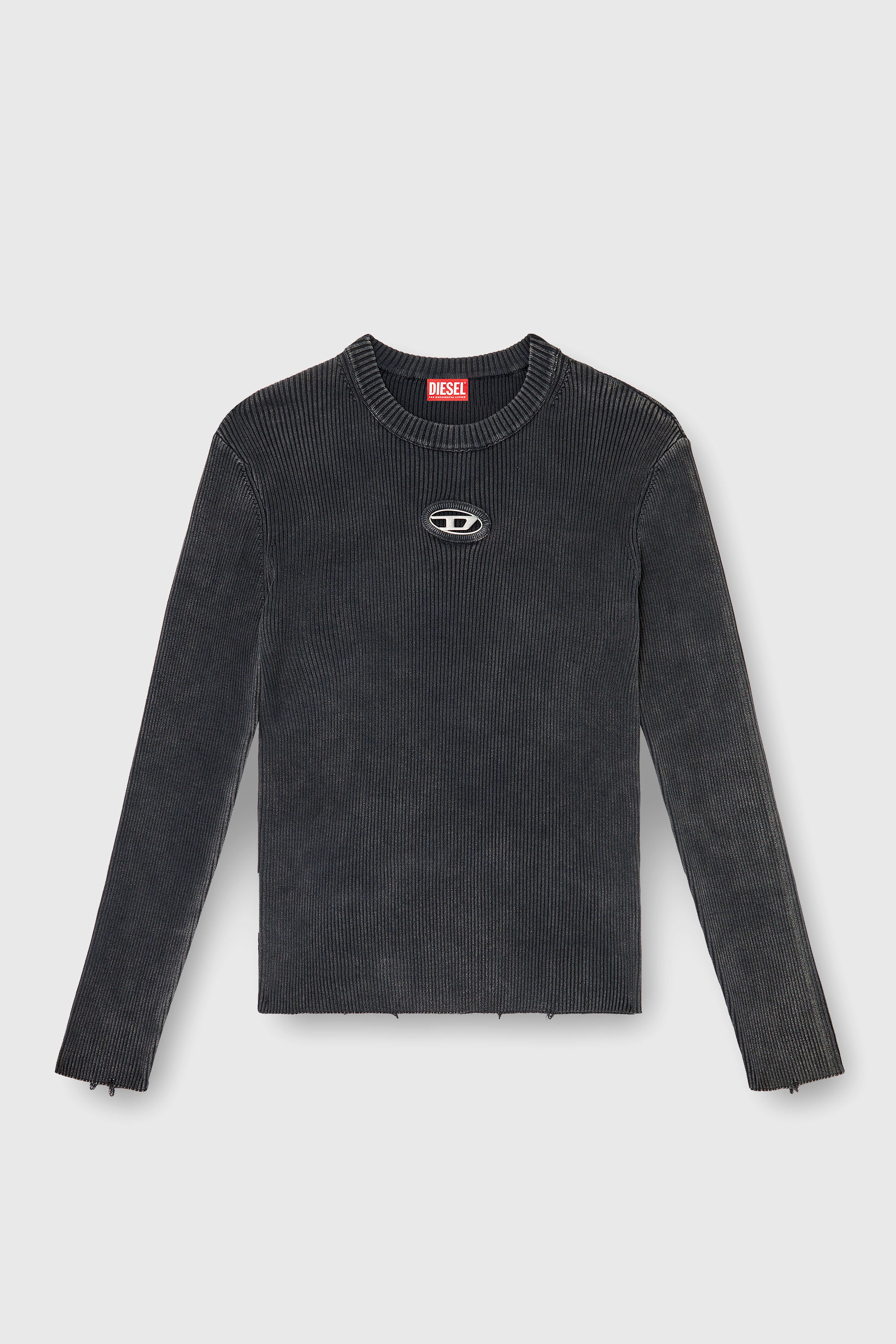 Men's Distressed jumper with cut-out logo | Black | Diesel TR