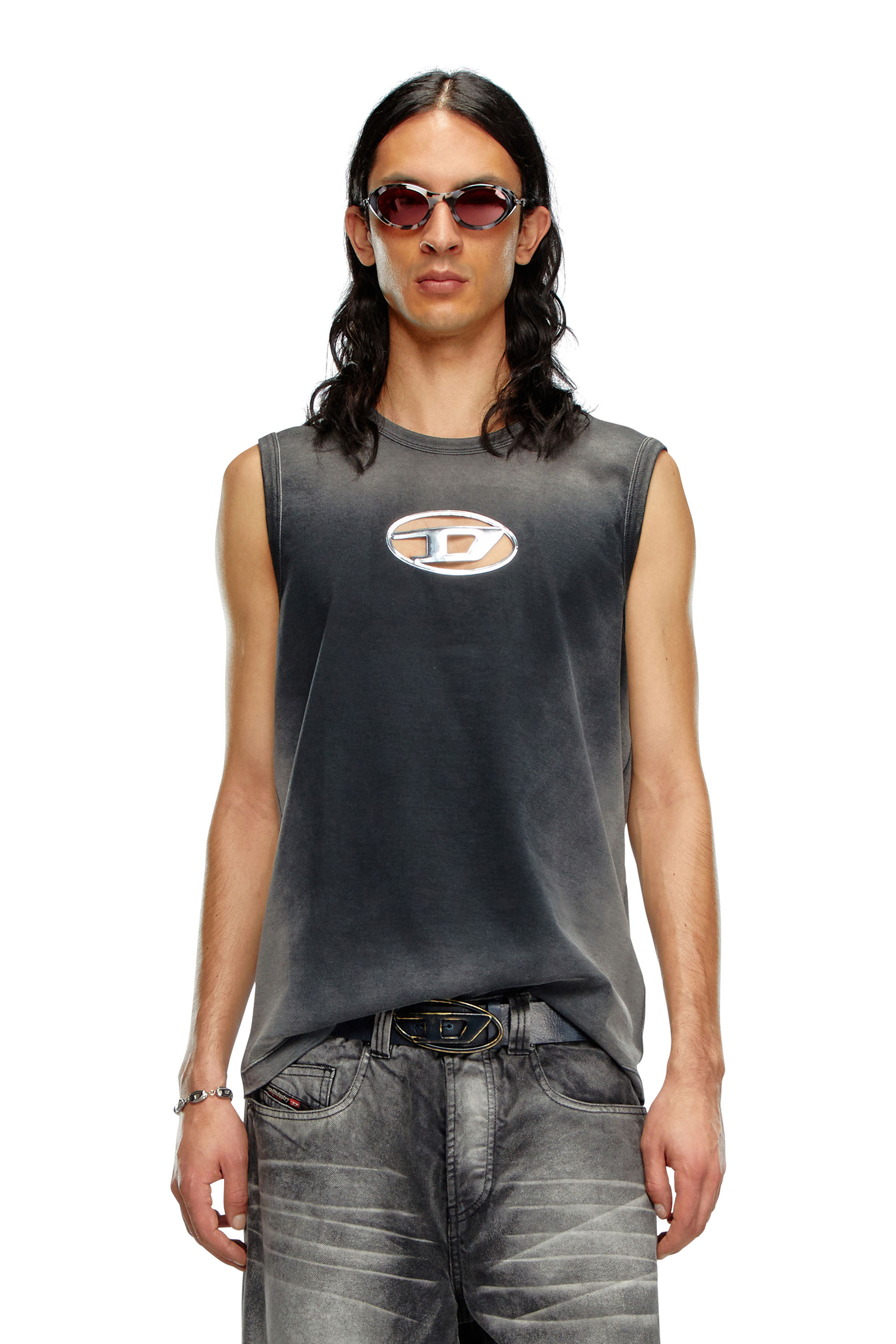 Men's Faded tank top with puffy Oval D | Black | Diesel