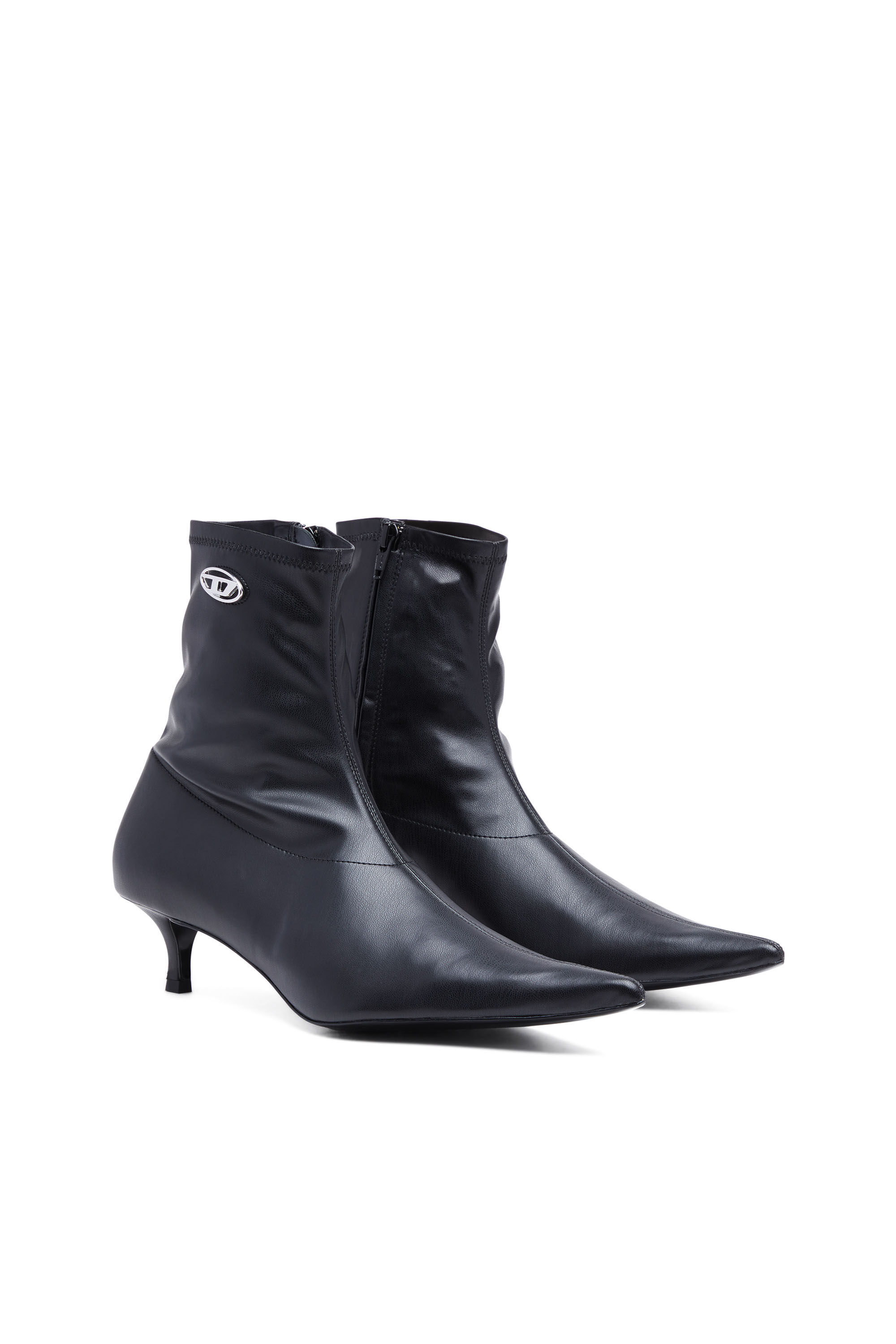 Black leather kitten heel boots online