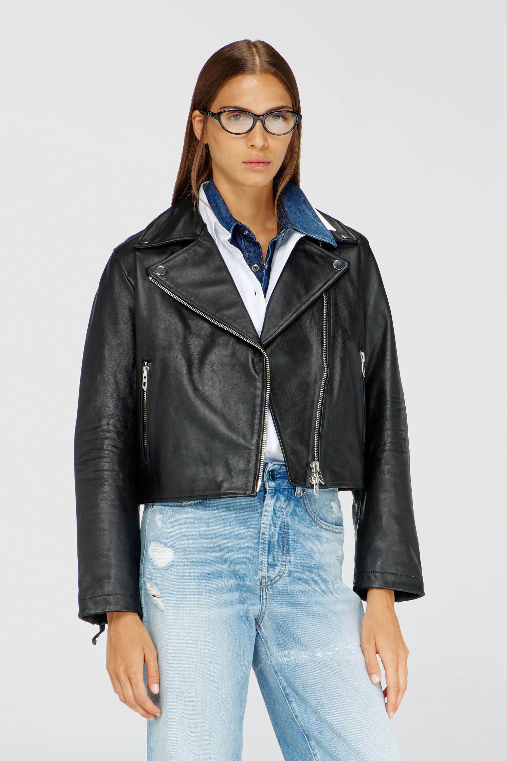 Women's Biker jacket in waxed leather | Black | Diesel {{Country}}