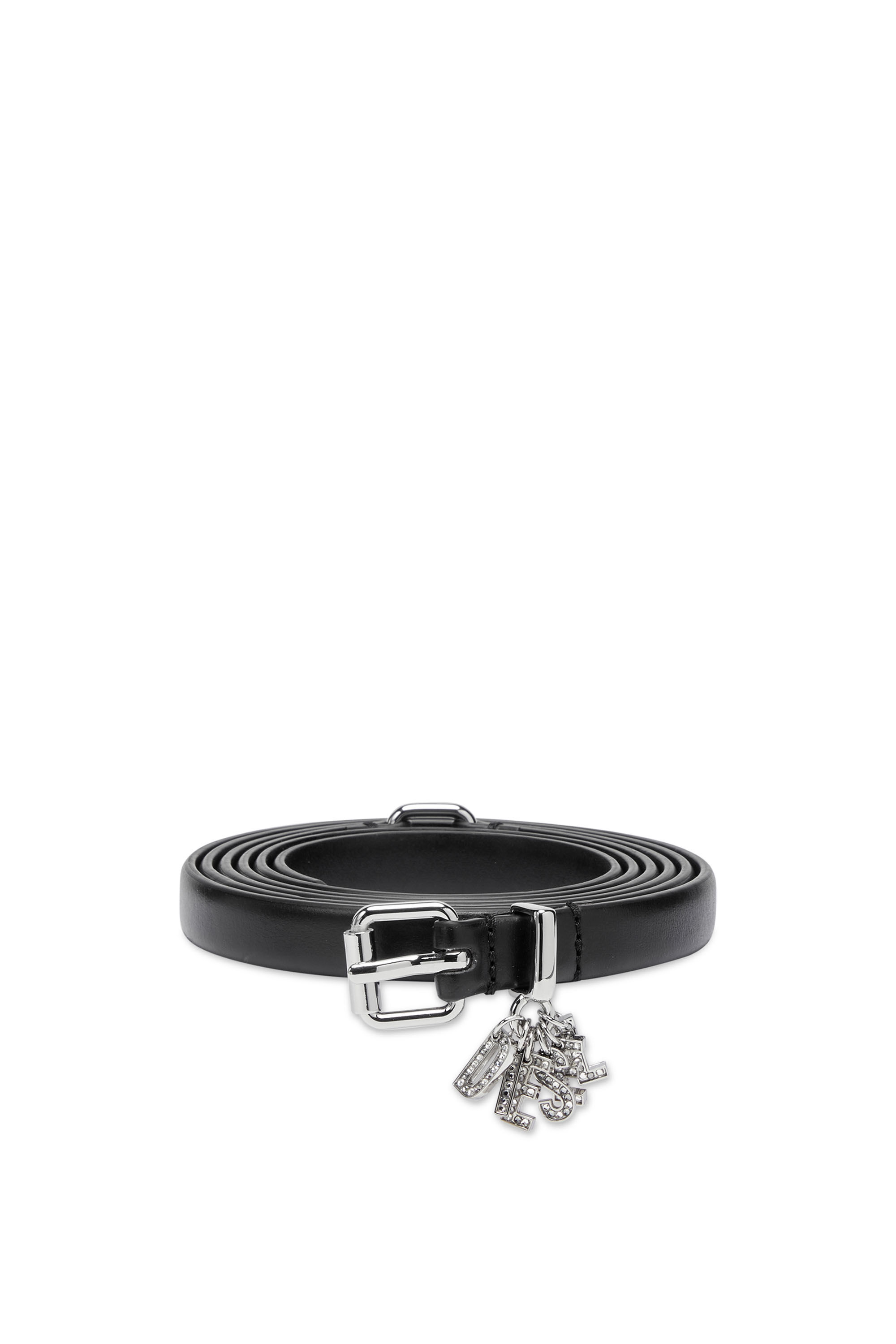 Women's Leather belt with crystal logo charms | Black | Diesel
