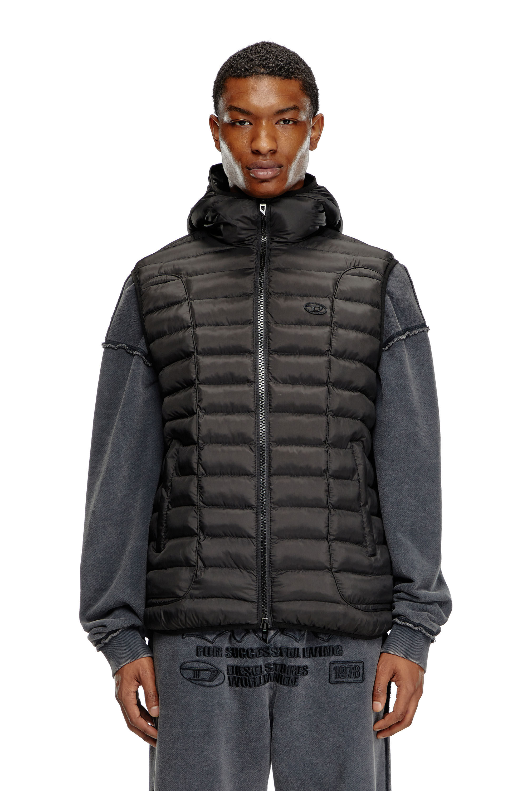 Men's Hooded puffer vest in light nylon | Black | Diesel Men's Hooded puffer vest in light nylon | Black | Diesel