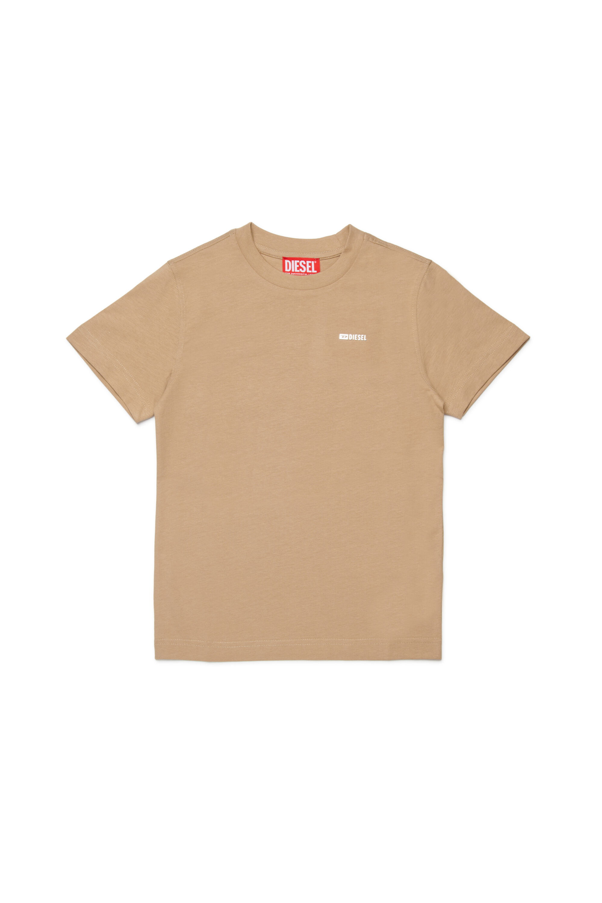 Diesel - TADJUSTMET, Man's Cotton T-shirt with metal appliqu&eacute; in Light Brown - 1