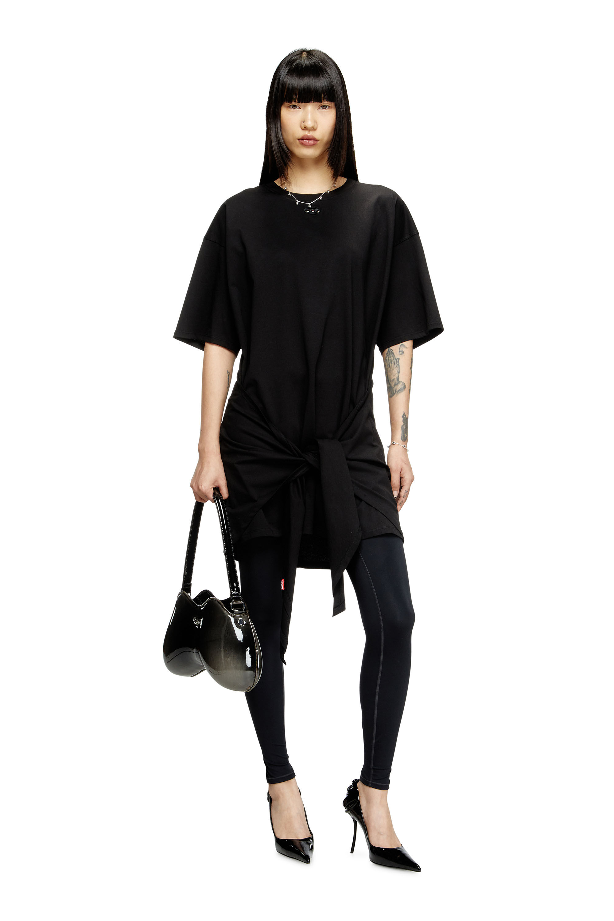 DIESELウィメンズカットソードレス D-EIVOR Lサイズ Women's T-shirt dress with tie front | Black | Diesel {{Country}}