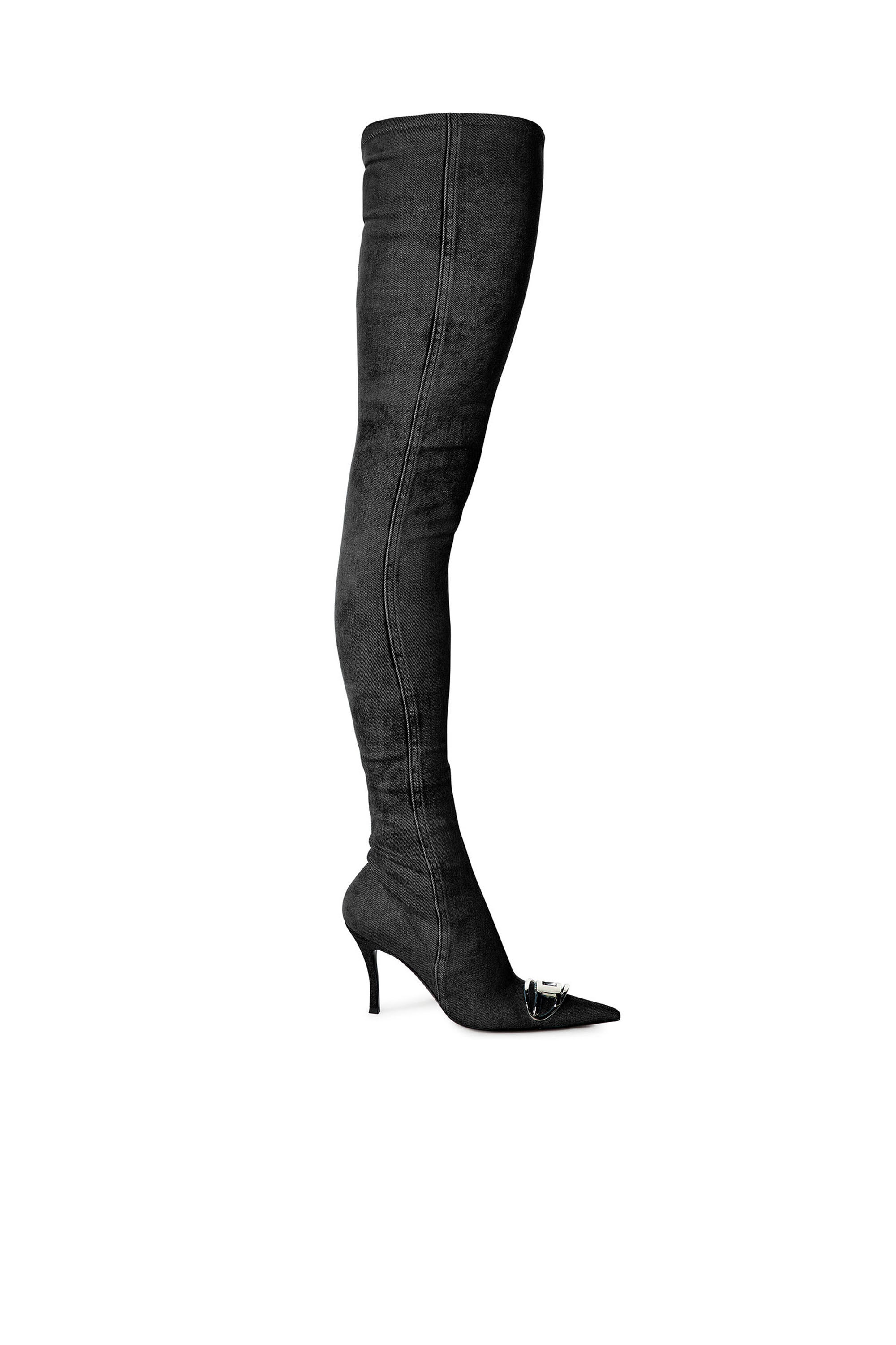 Women's D-Venus-Over-the-knee boots in stretch denim | Black | Diesel