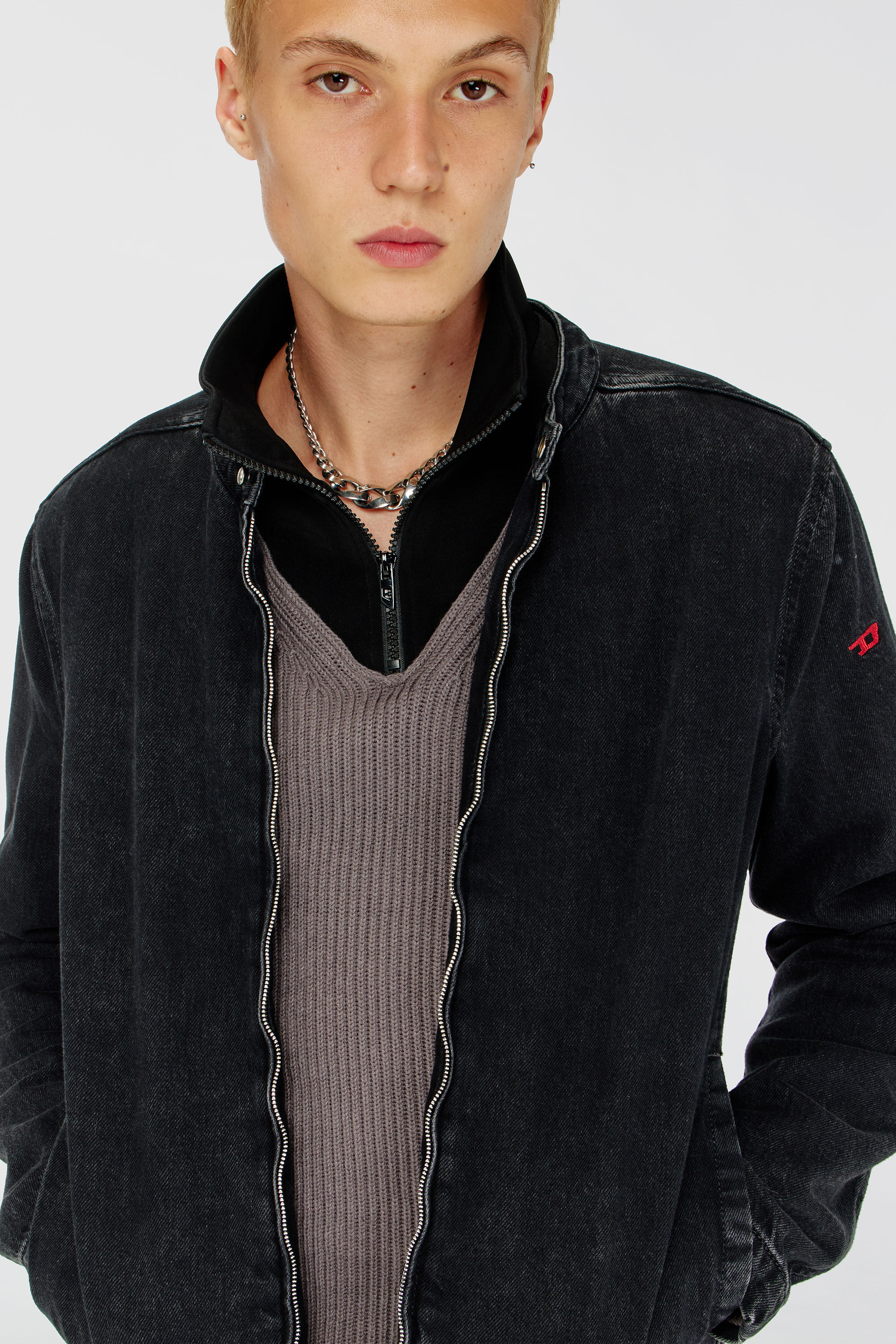 Men's Moto jacket in clean-wash denim | Black | Diesel TR