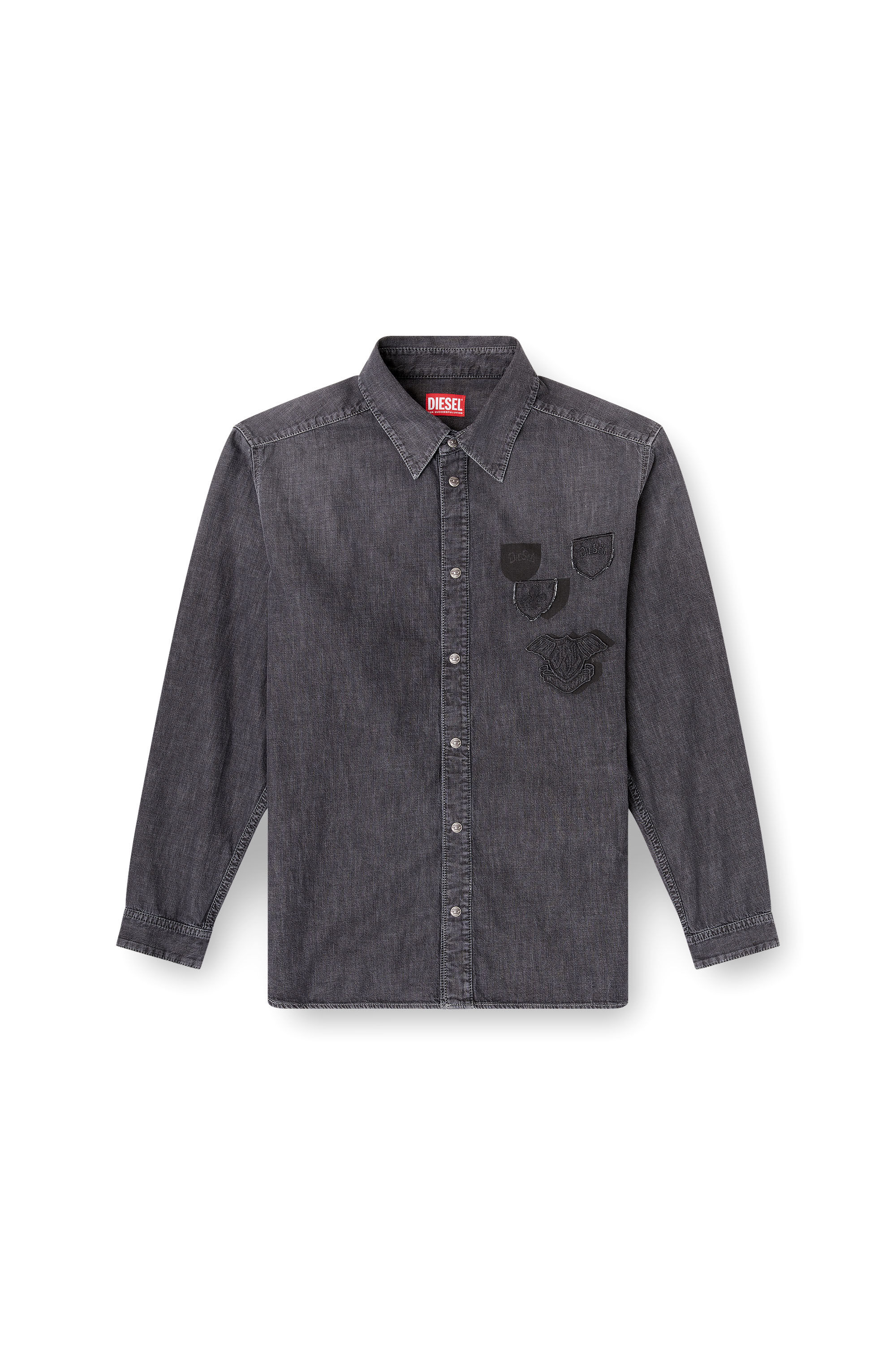 Men's Denim shirt with embroidered emblem | Grey | Diesel