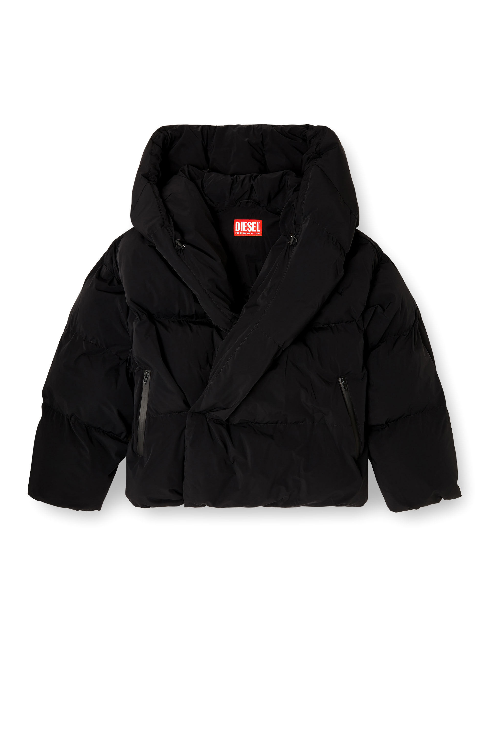 Men's Wrap puffer jacket in stretch nylon | Black | Diesel